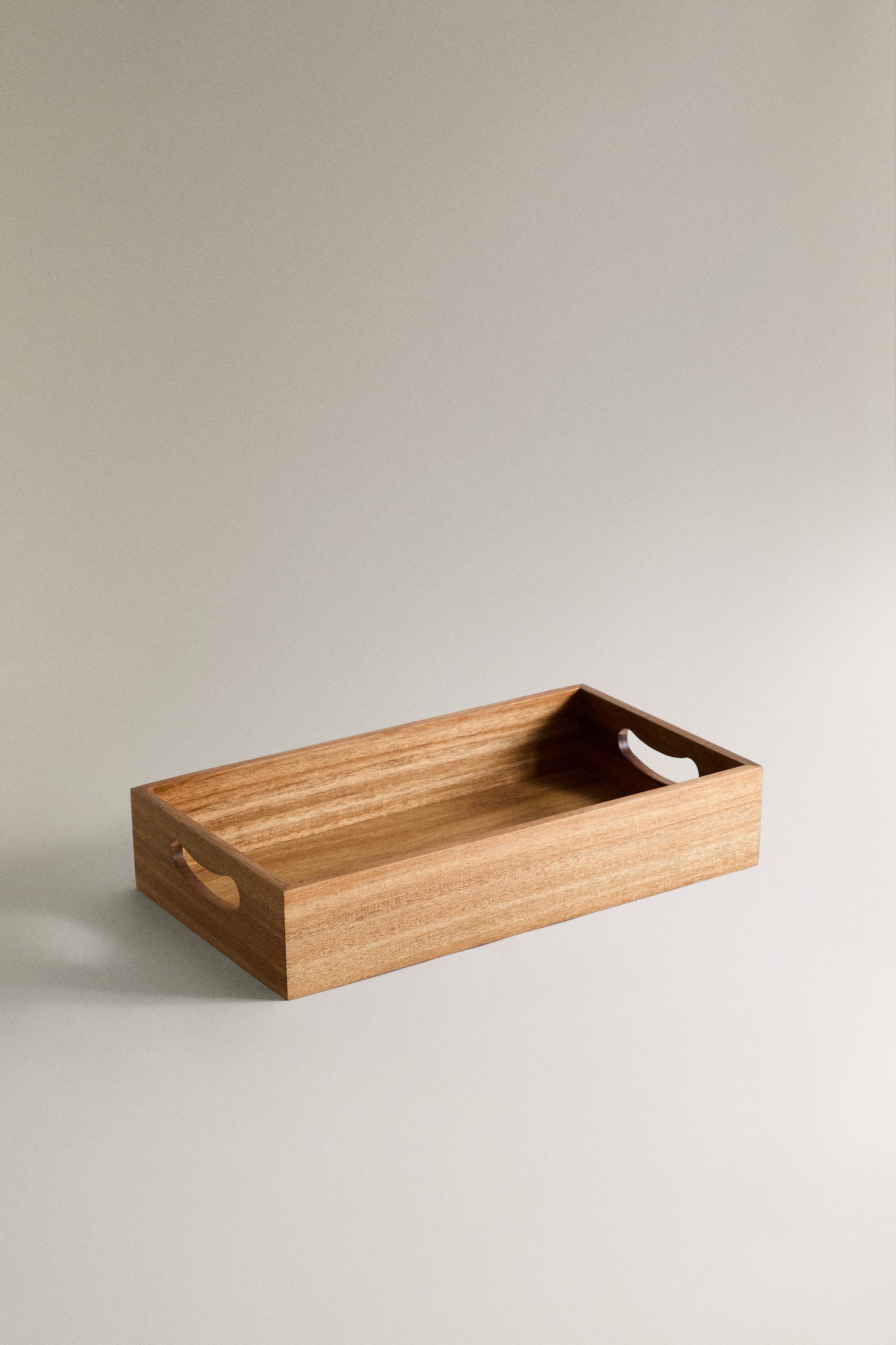 ACACIA WOOD TRAY WITH HANDLES