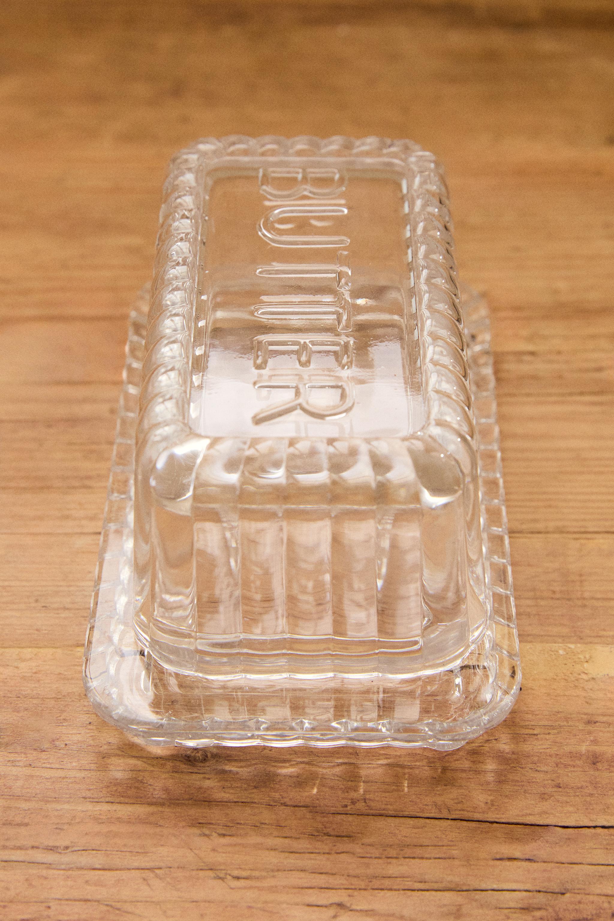 STRIPED GLASS BUTTER DISH