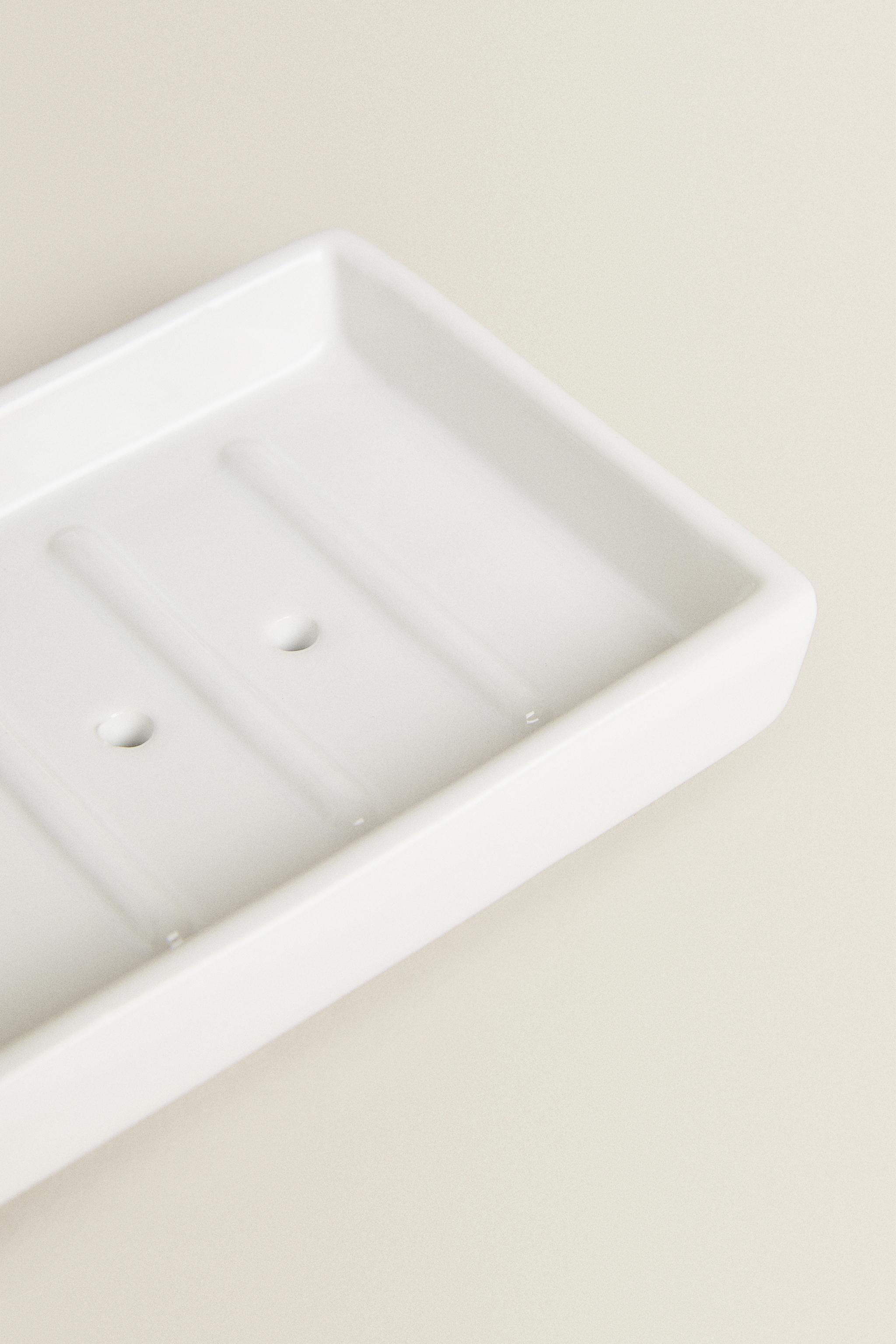 EARTHENWARE BATHROOM SOAP DISH WHITE