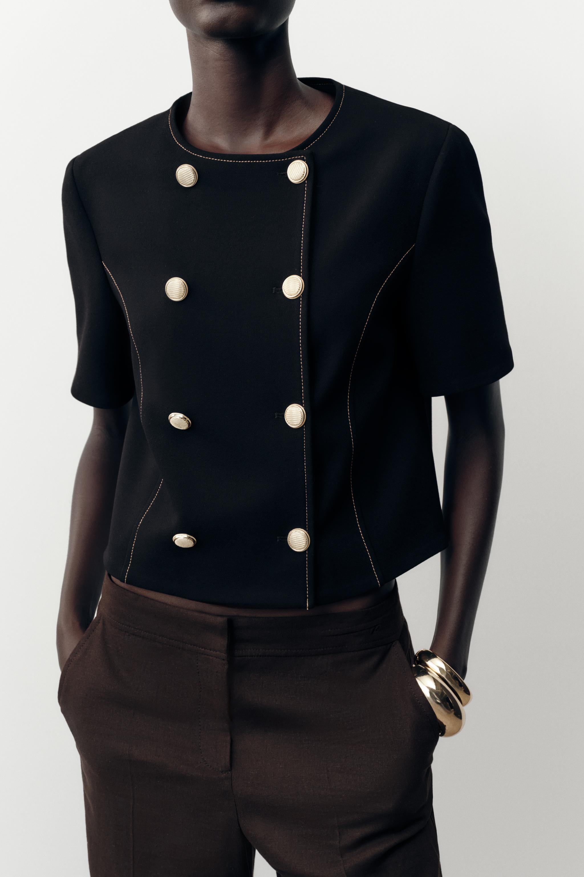 CONTRAST STITCHING SHORT SLEEVE BLAZER