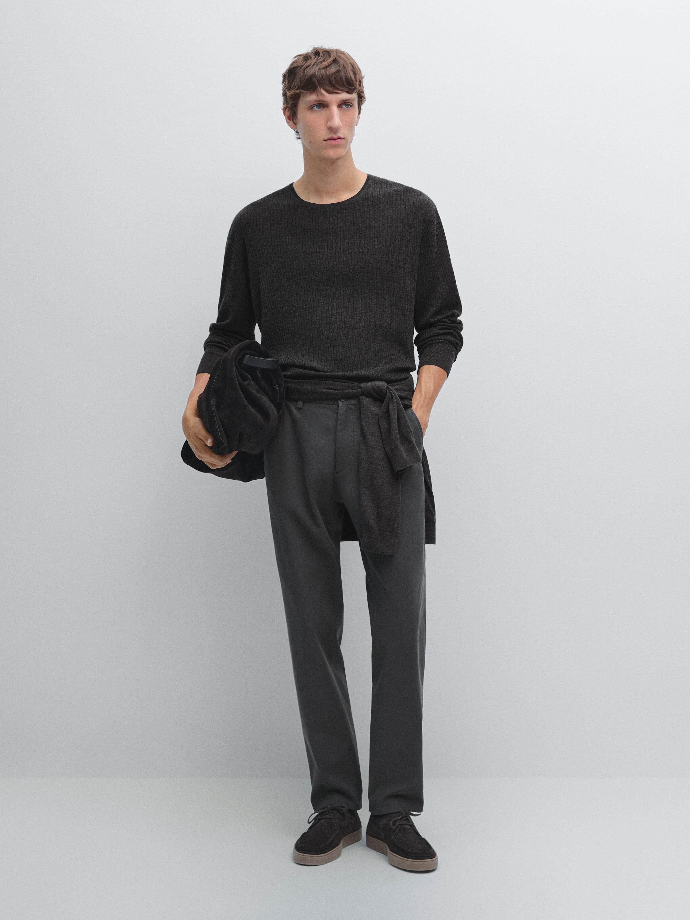 Slim fit textured trousers