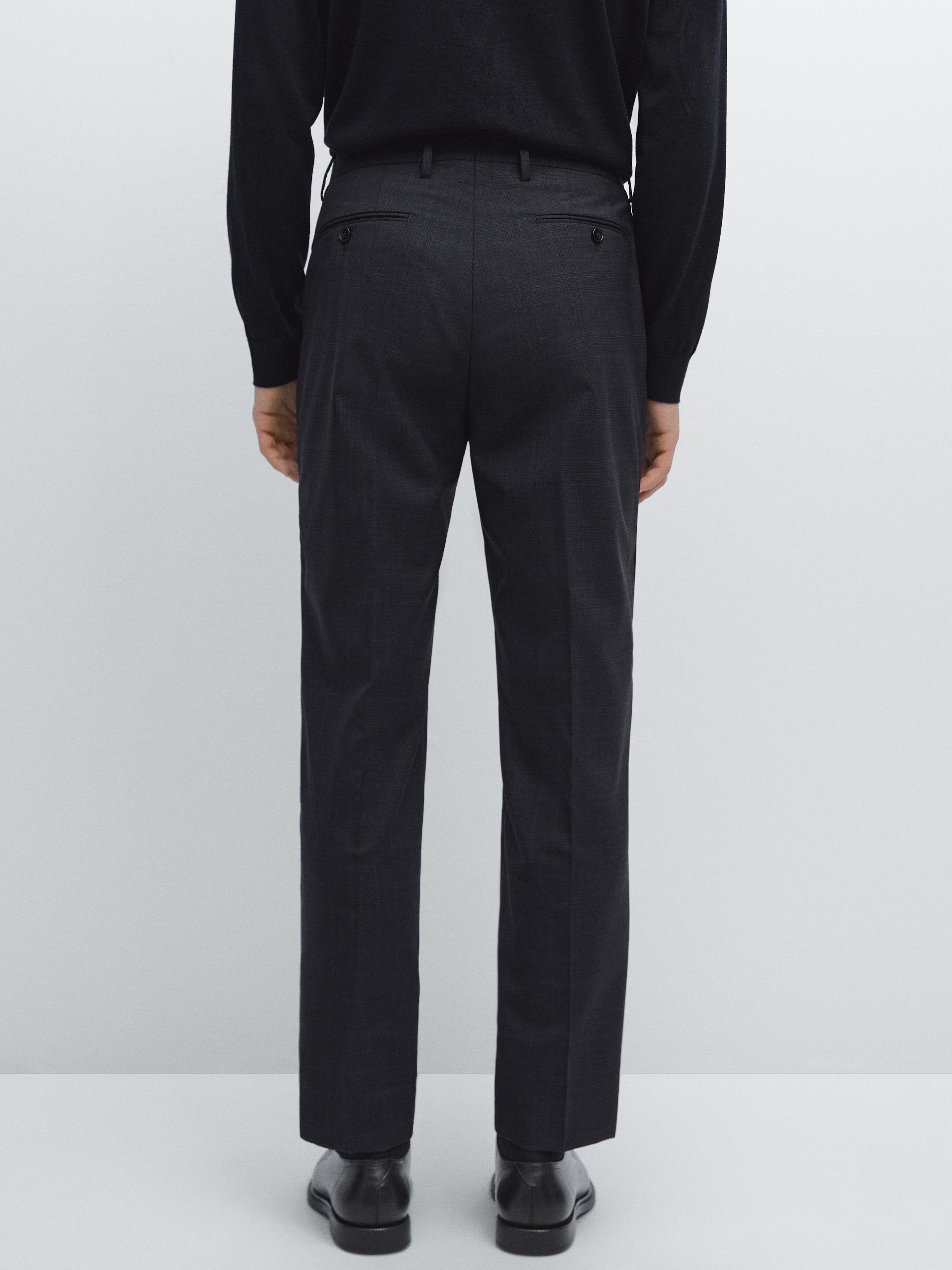 100% wool check suit trousers