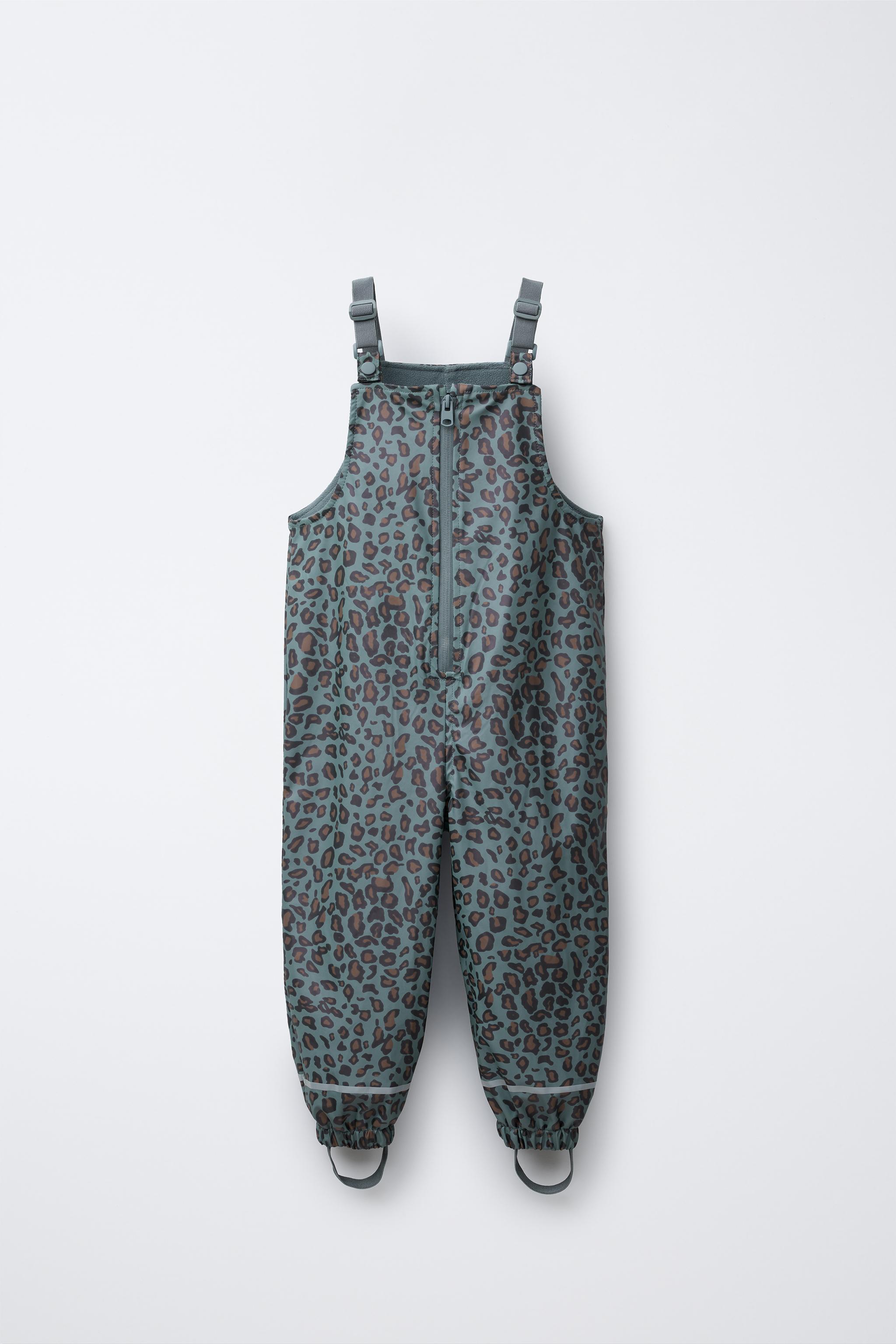 ANIMAL PRINT WATER-RESISTANT RUBBERIZED OVERALLS