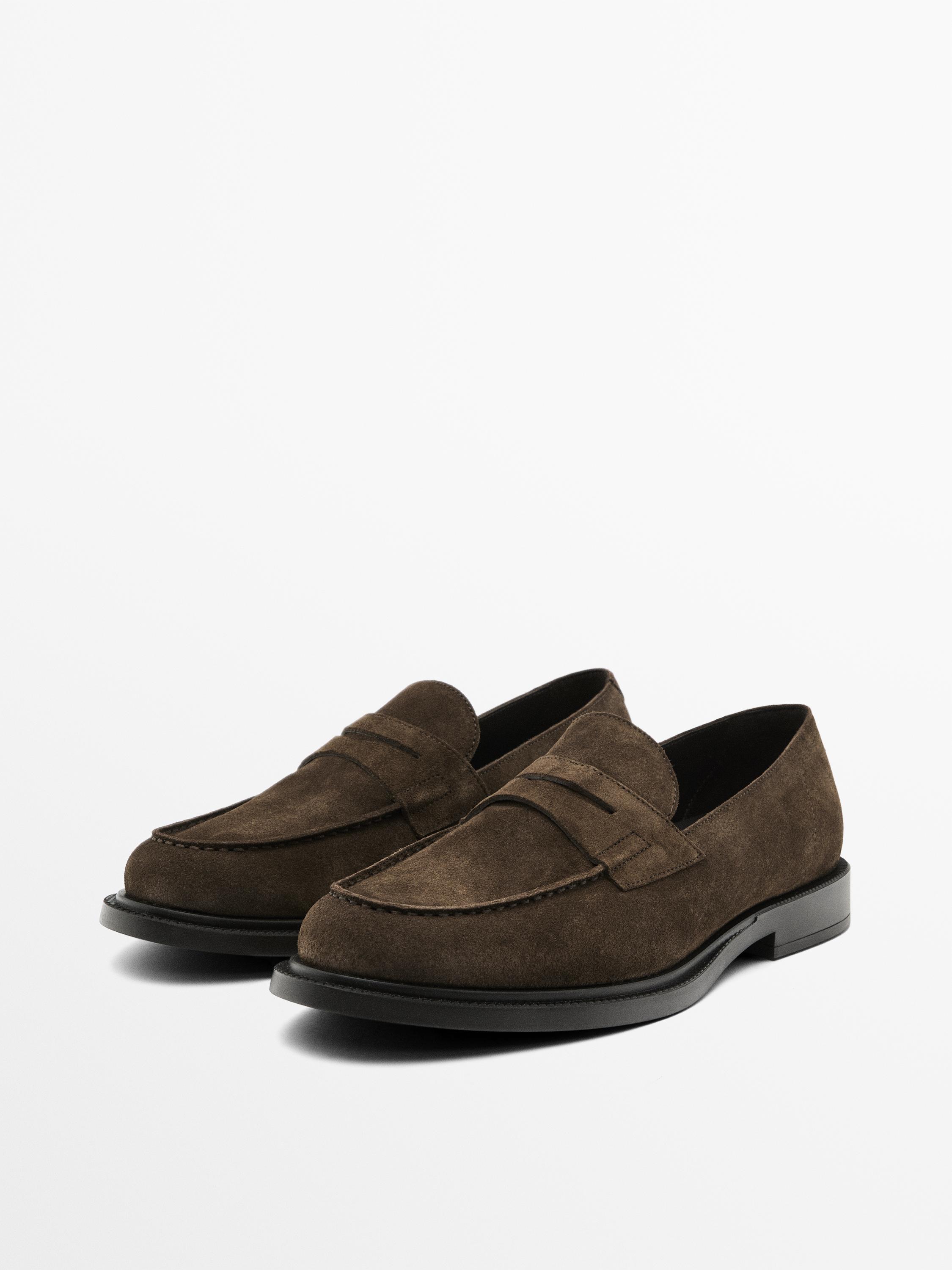 Split suede penny loafers
