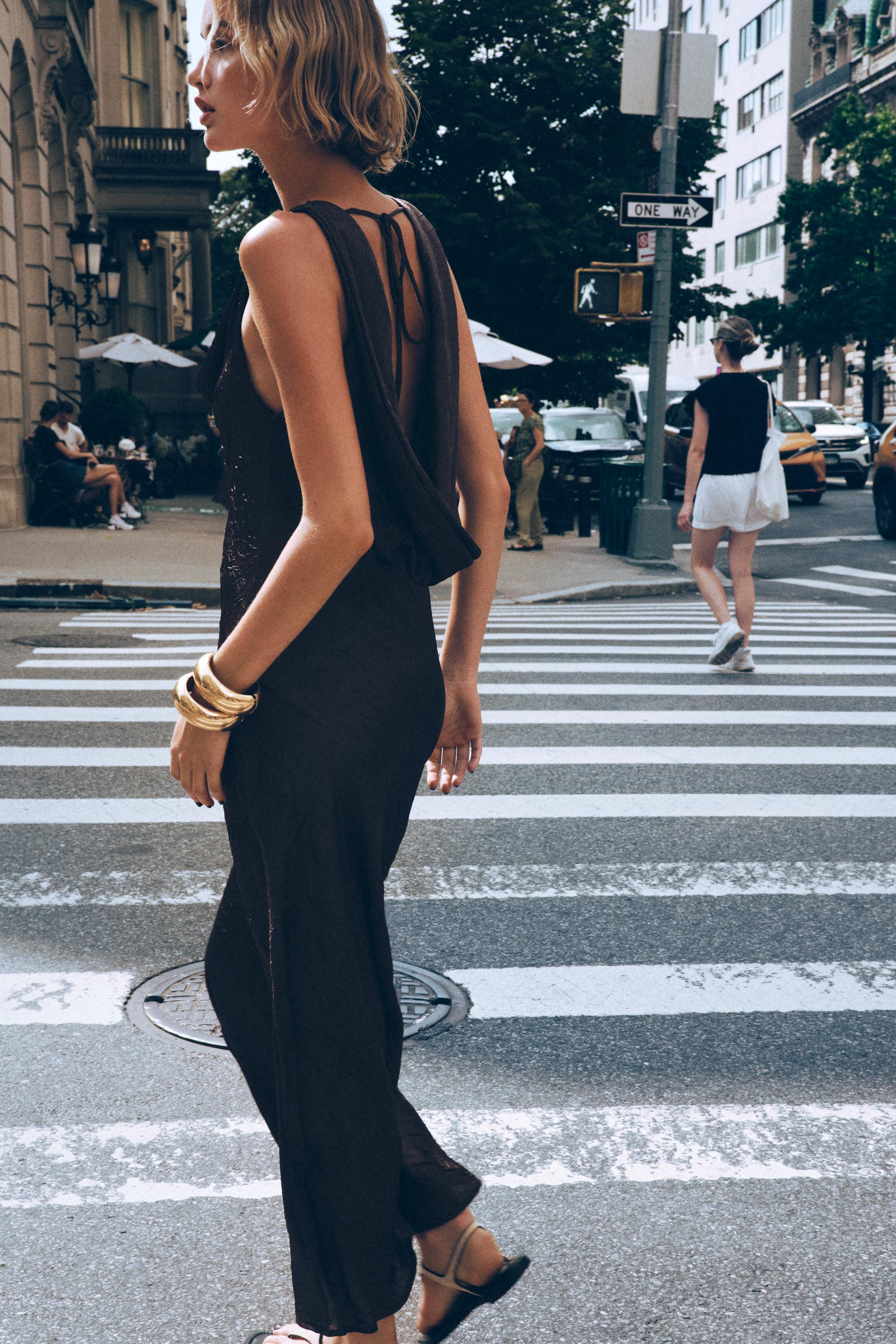 WRINKLED EFFECT SATIN MIDI DRESS