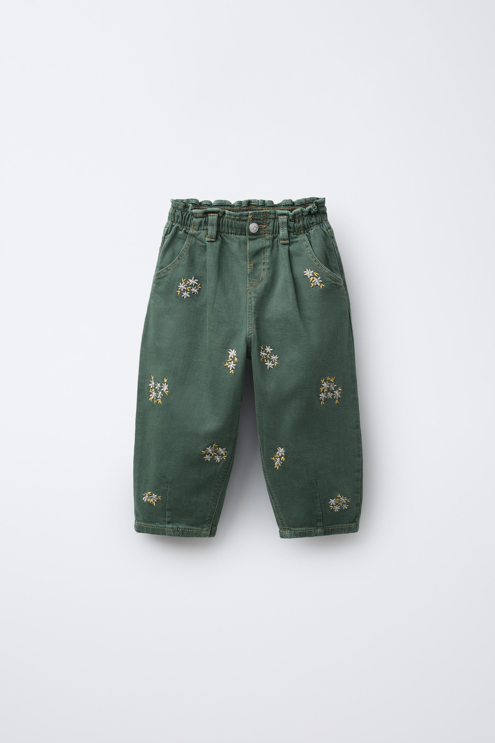 EMBROIDERED FLORAL TWILL BAGGY PANTS