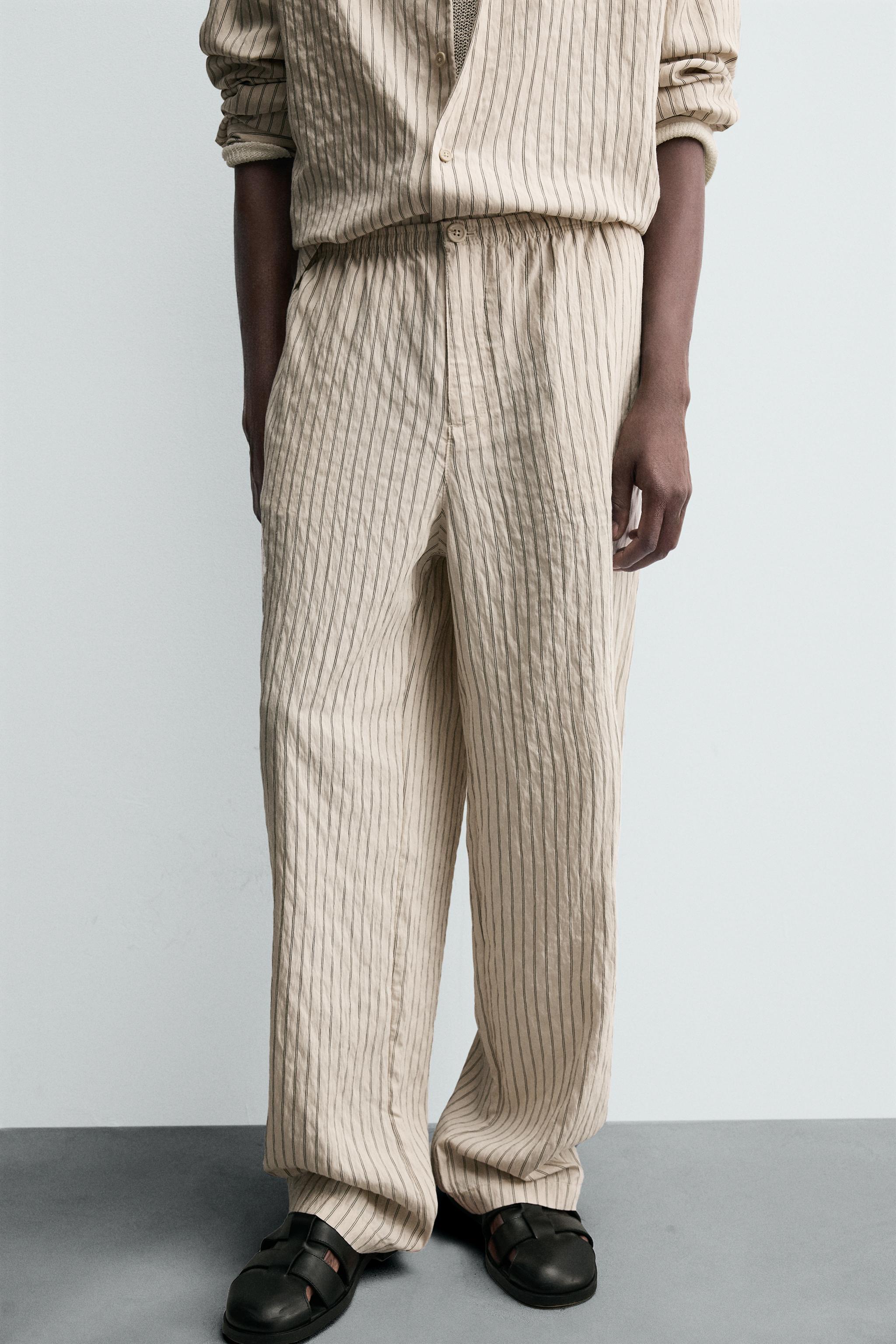 WRINKLED EFFECT STRIPED FLOWY PANTS