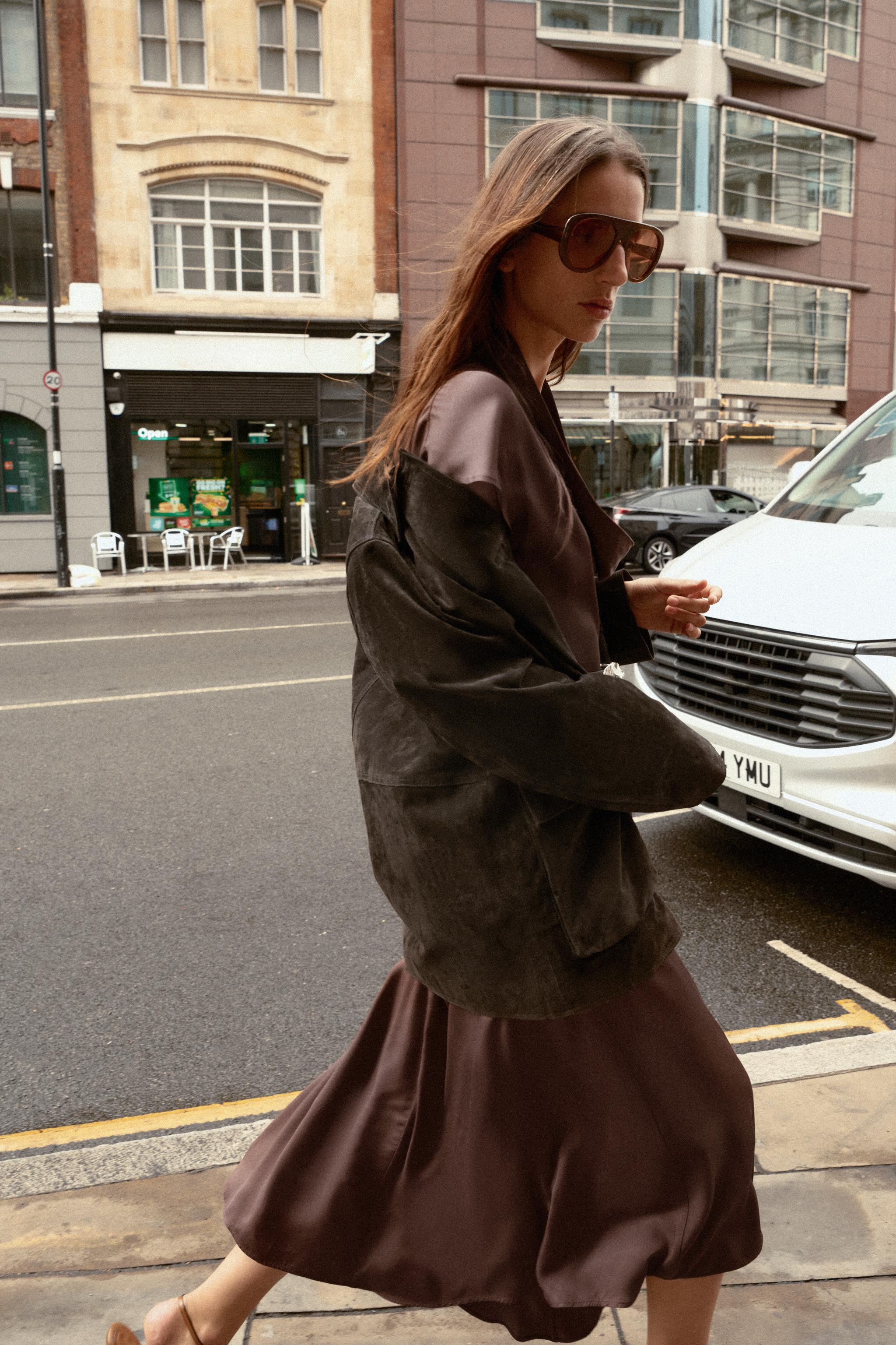 BELTED DRAPED NECK MIDI DRESS