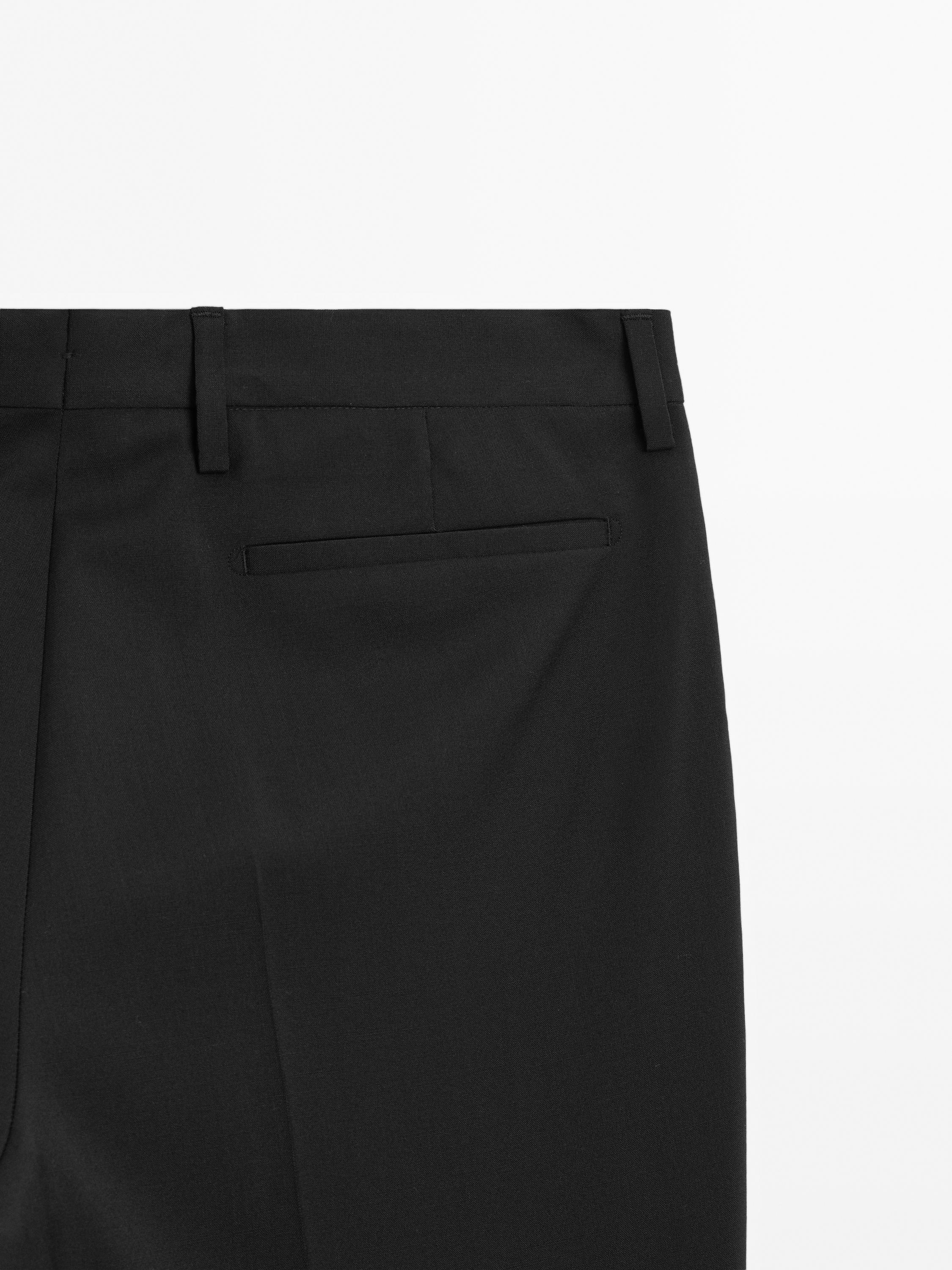 Plain 100% wool suit trousers