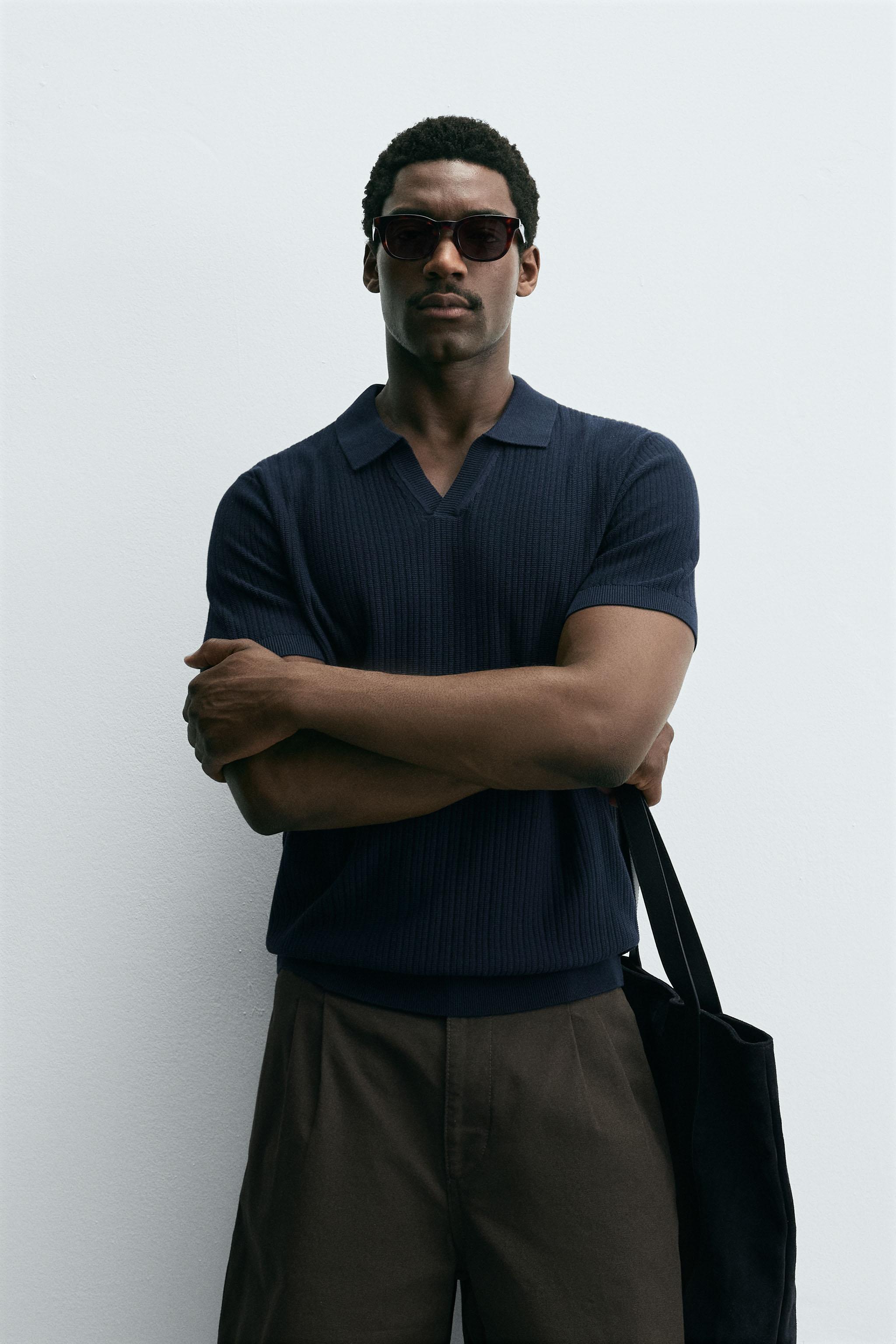 RIBBED KNIT POLO SHIRT