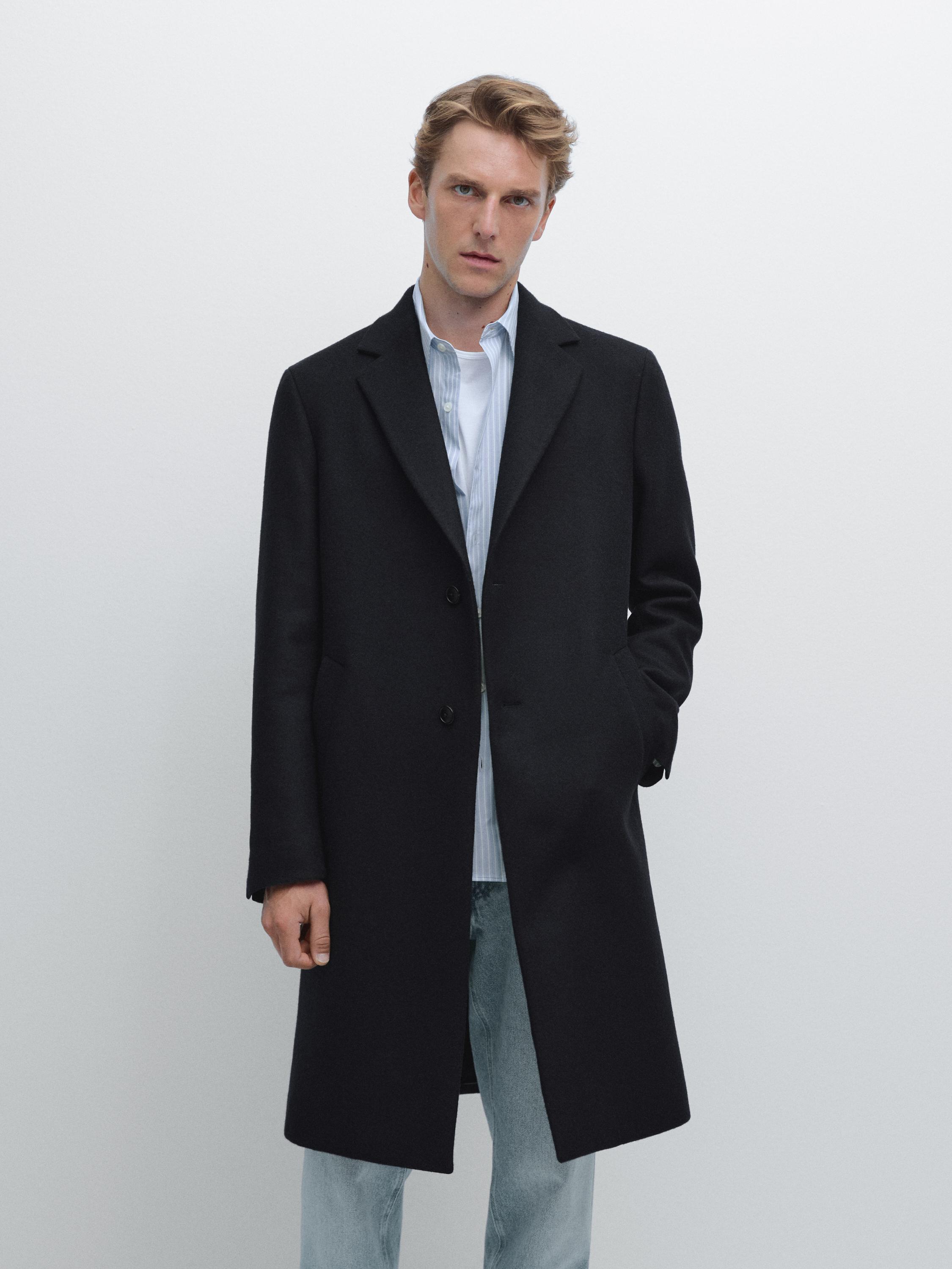 100% wool long coat with lapel collar