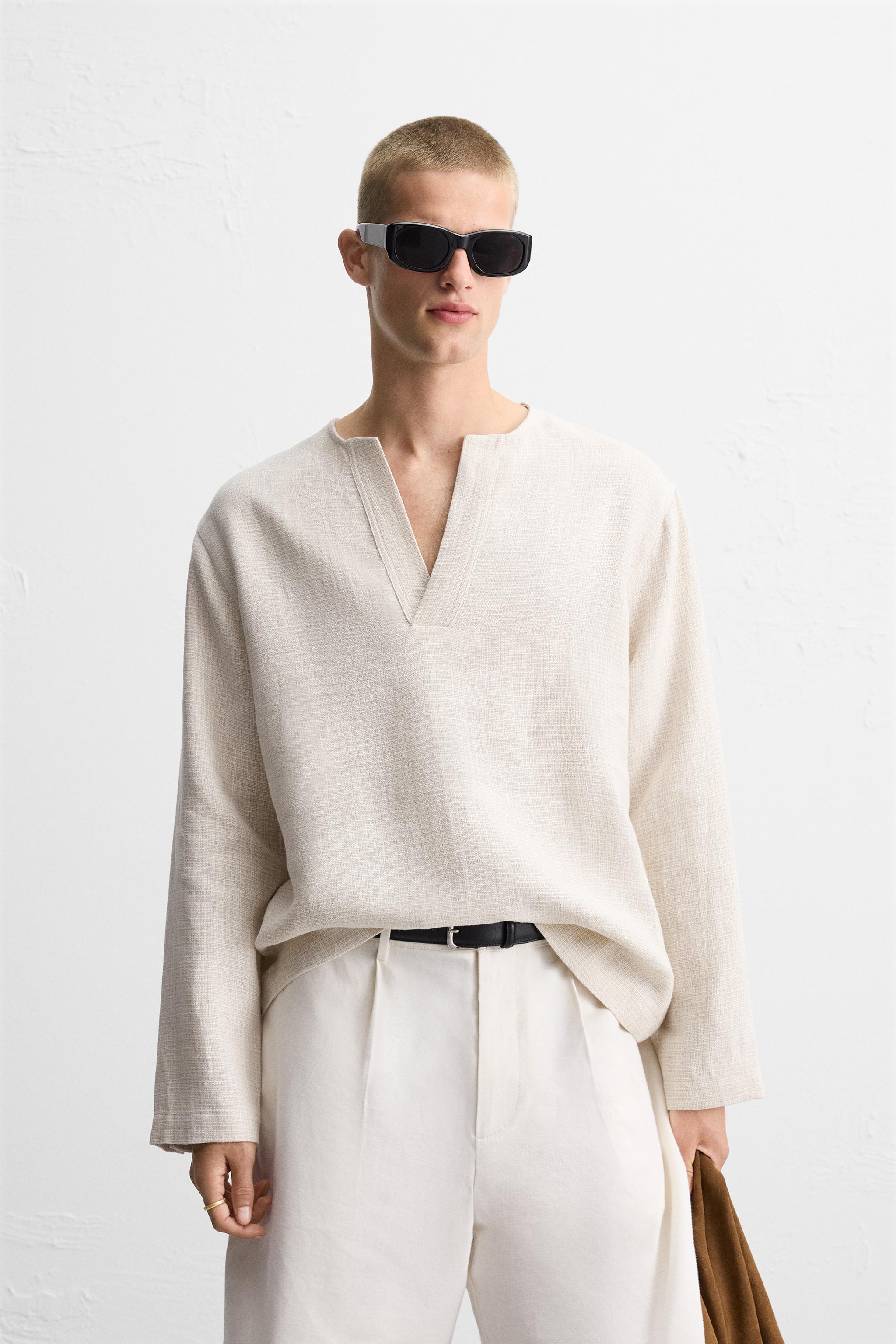 TEXTURED LINEN BLEND POLO SHIRT