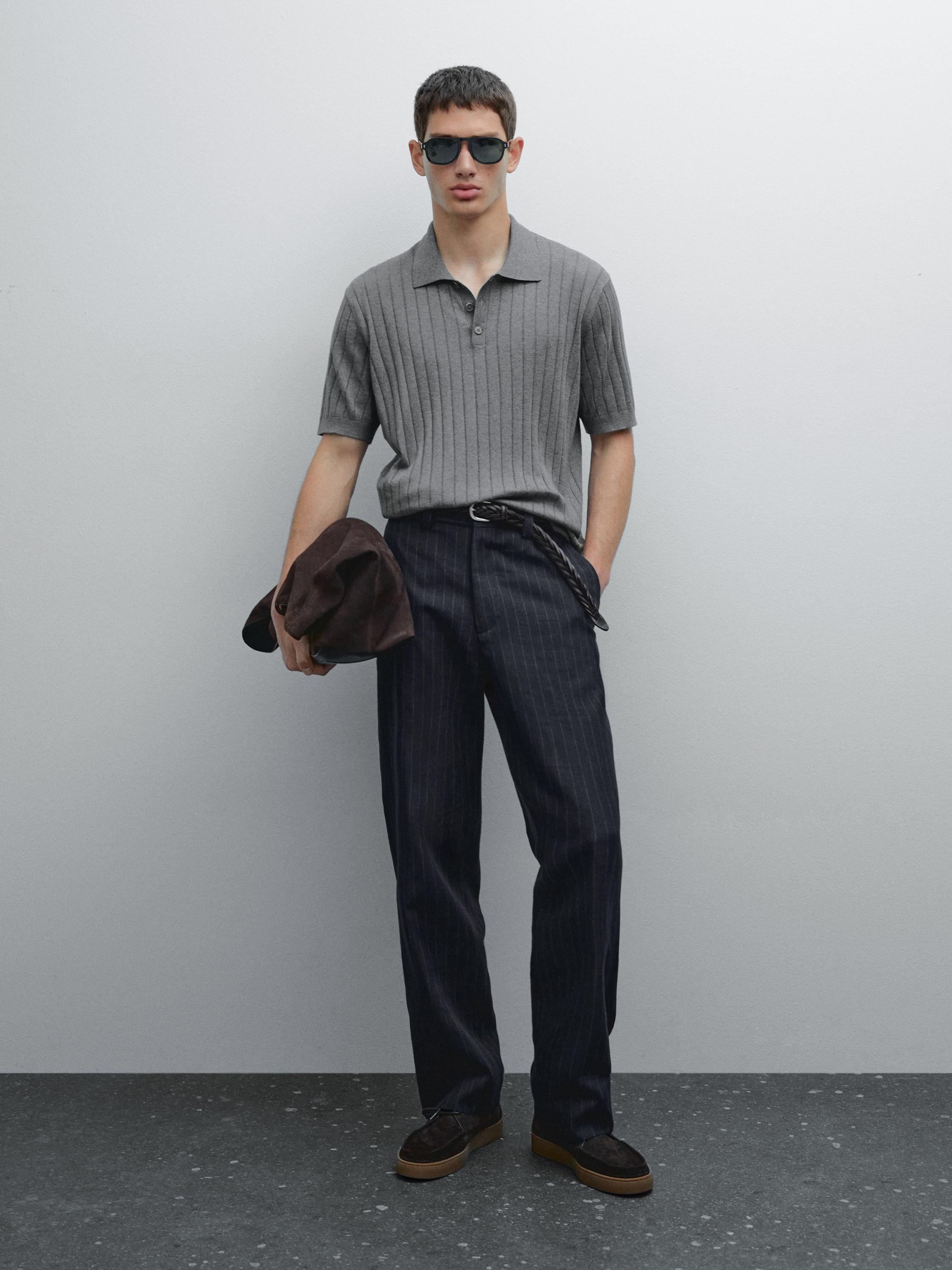 Ribbed knit polo shirt