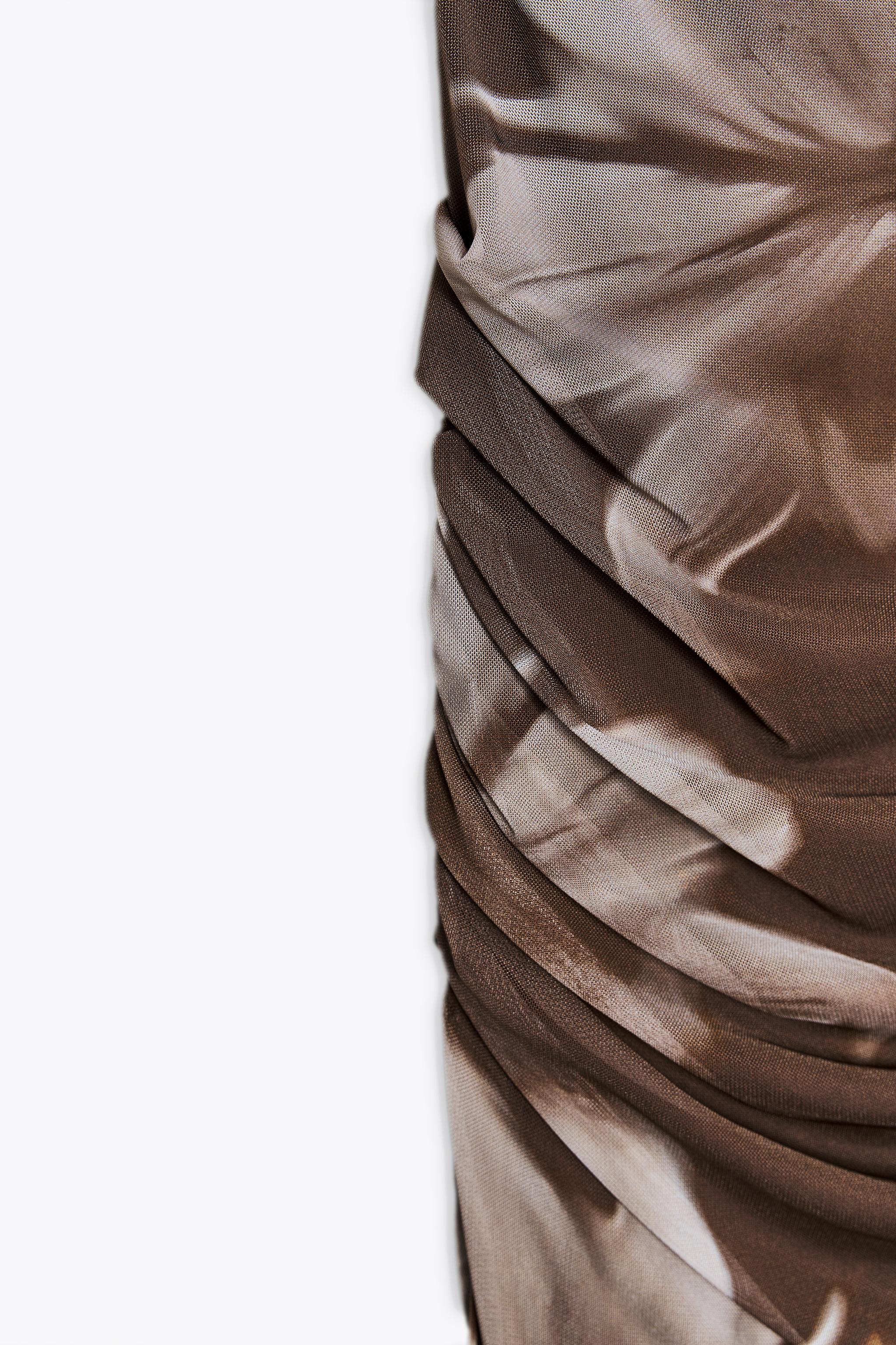 TULLE PRINT MIDI DRESS WITH FOULARD