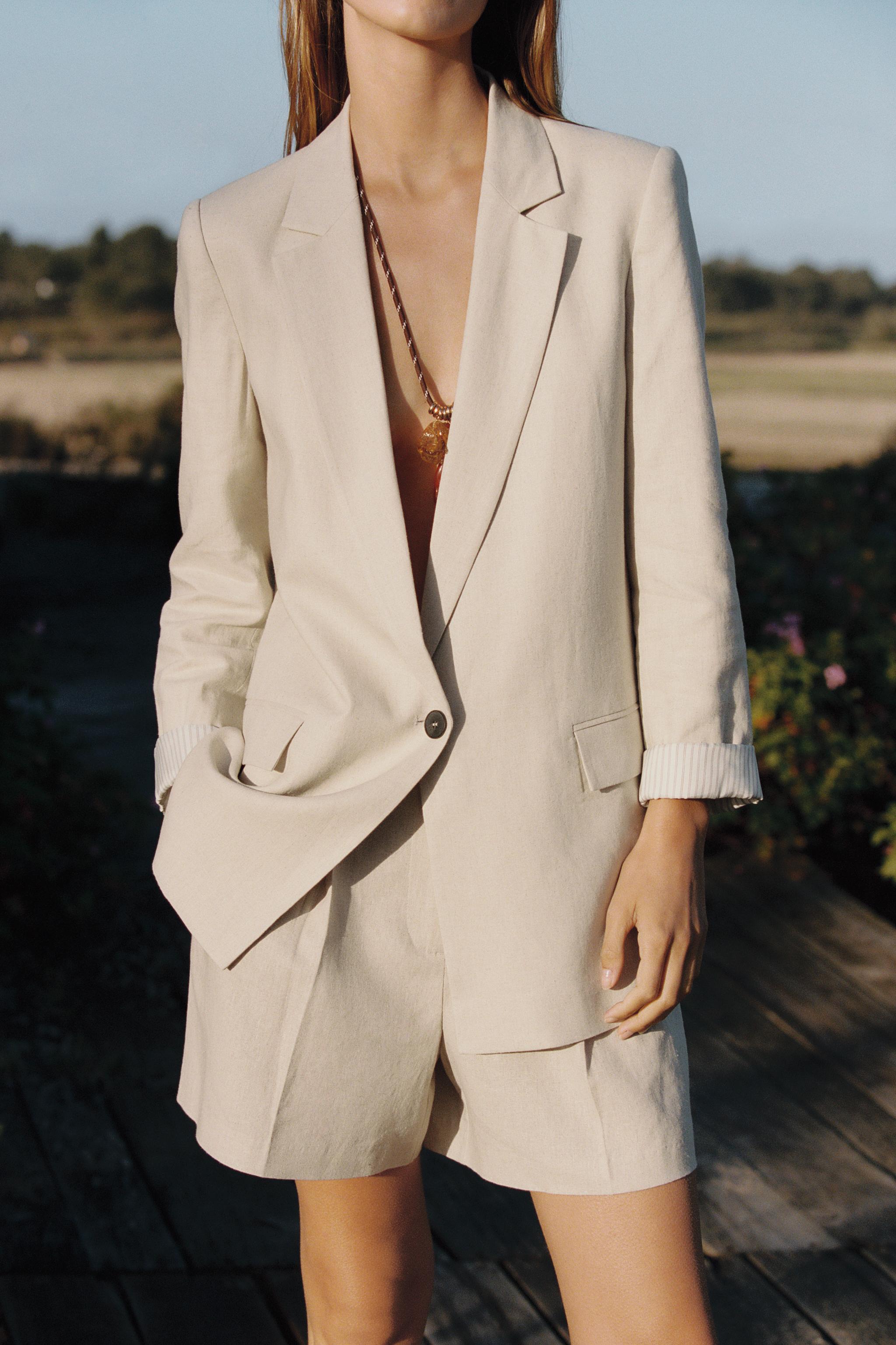 LINEN BLAZER WITH PRINTED CUFFS