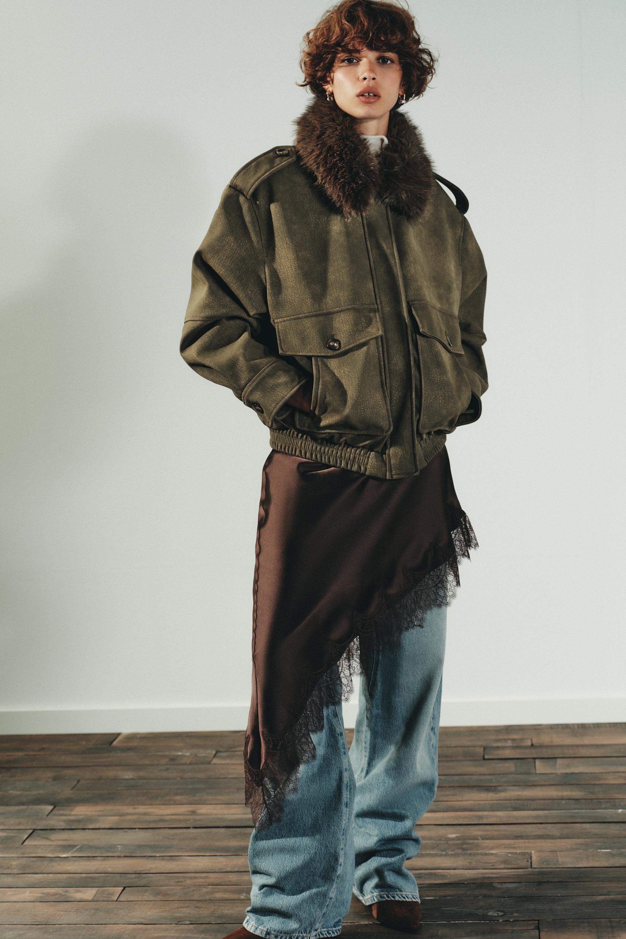 REMOVABLE COLLAR FAUX SUEDE JACKET