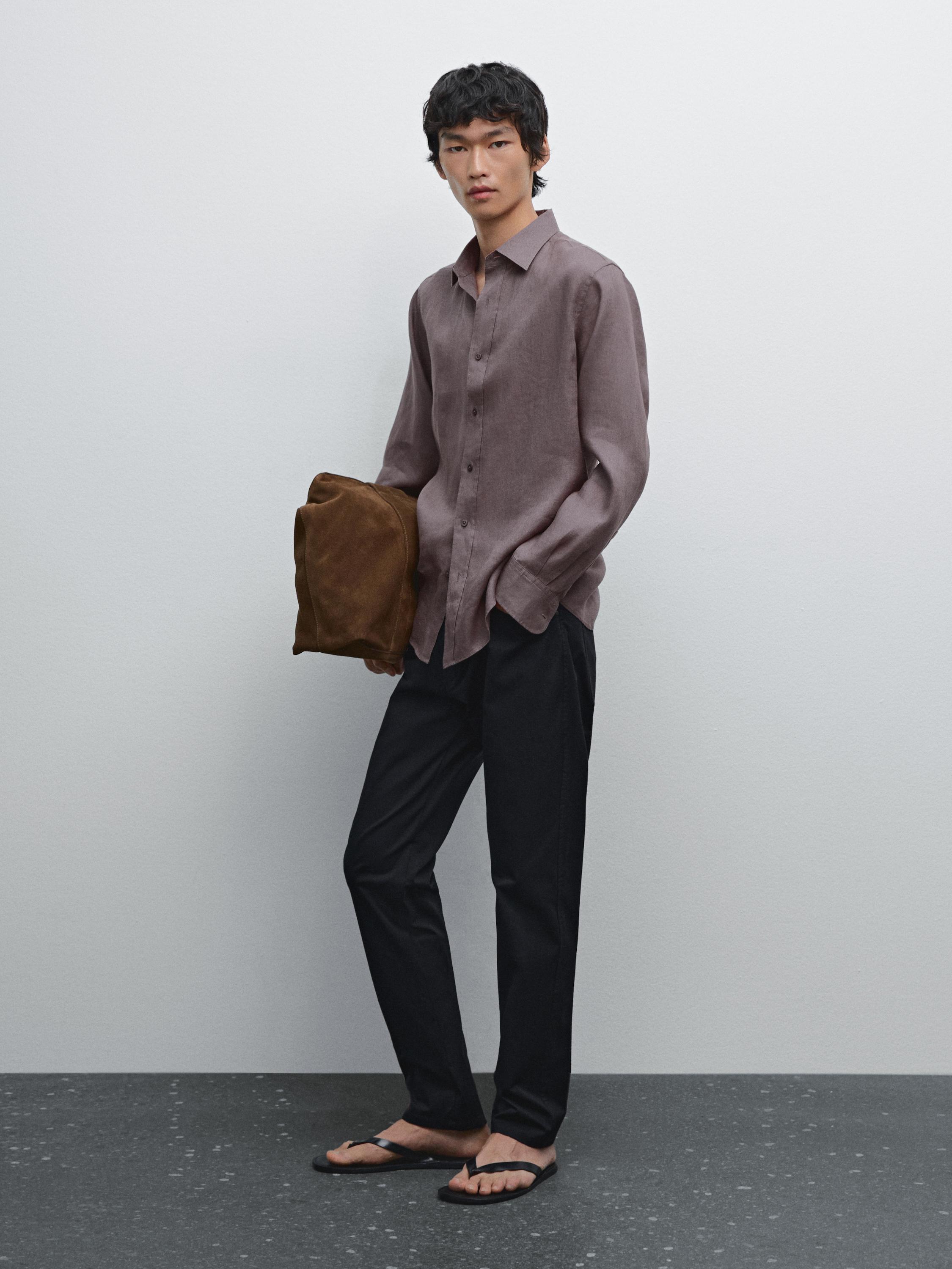 Slim-fit lightweight textured weave denim trousers