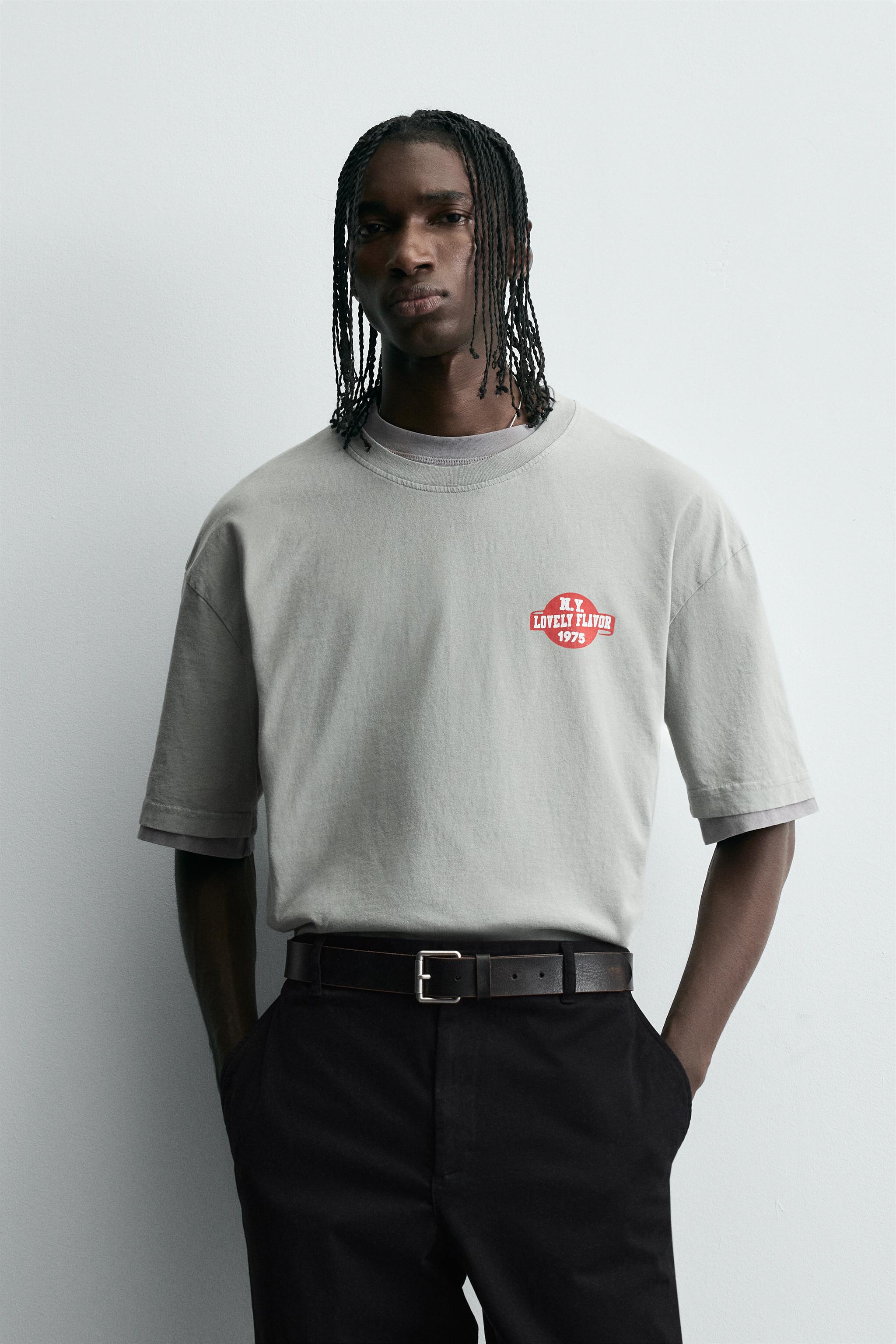 WASHED T-SHIRT WITH COMBINED PRINT