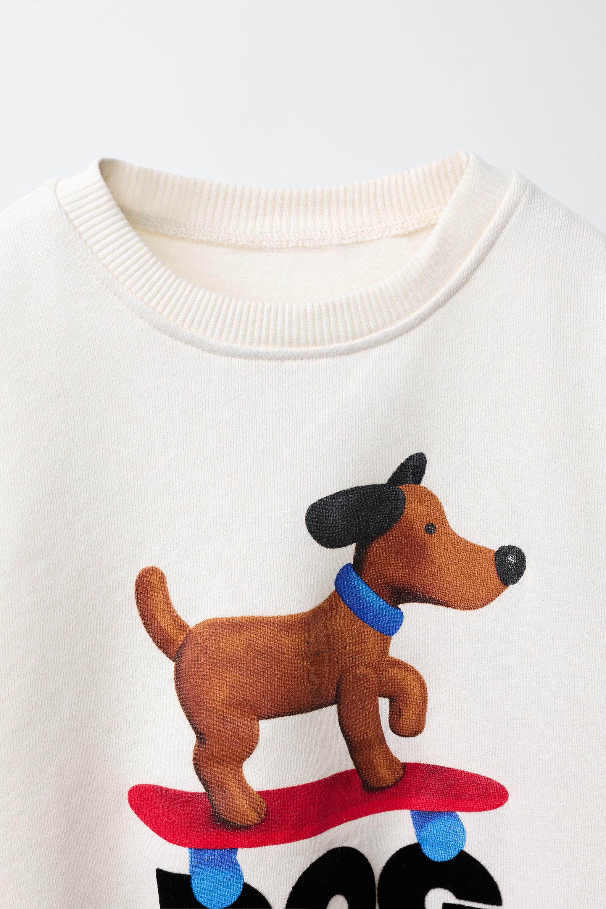 DOG AND FLOCKED TEXT PRINT SWEATSHIRT