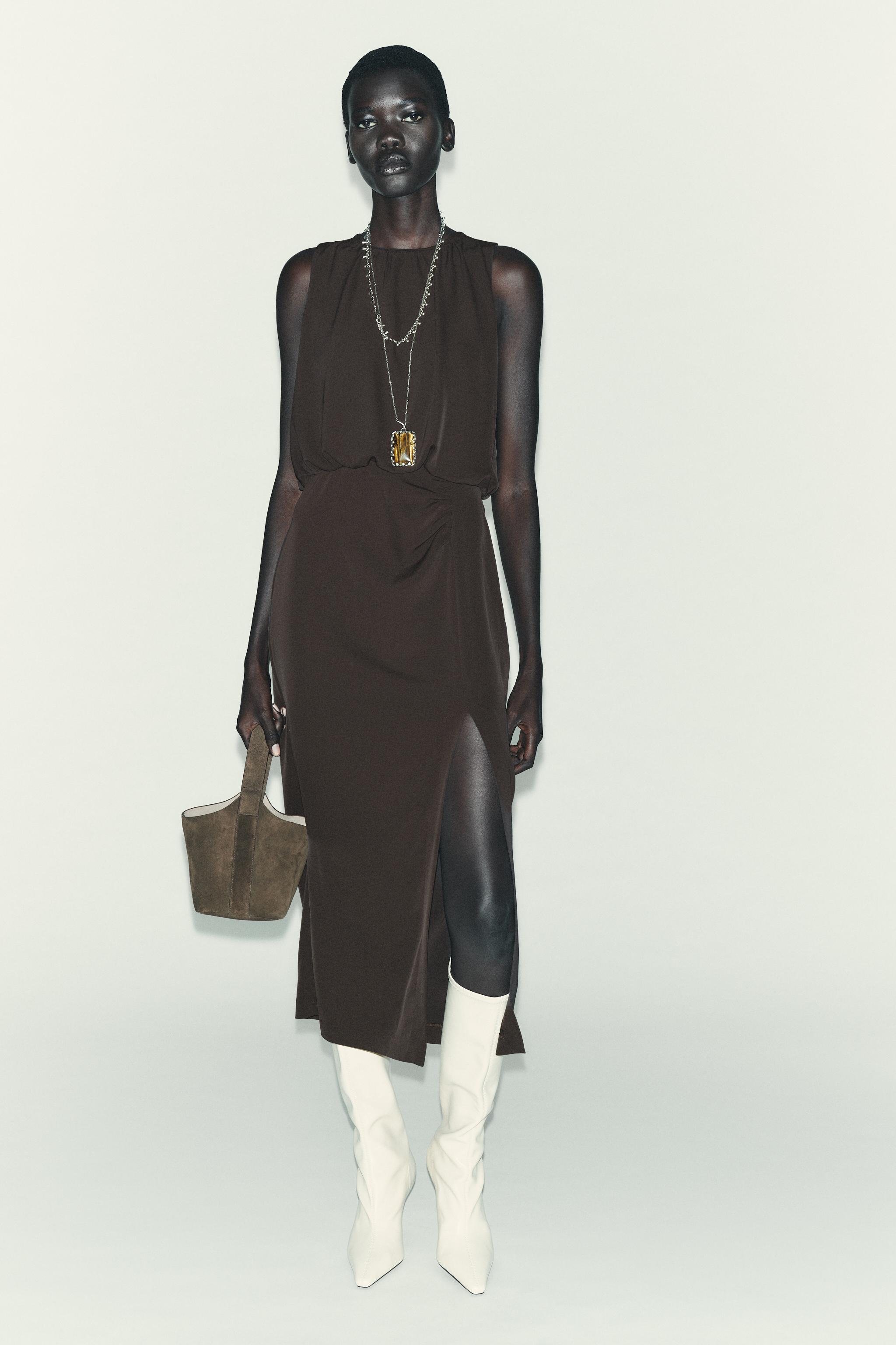 RUCHED WAIST MIDI DRESS