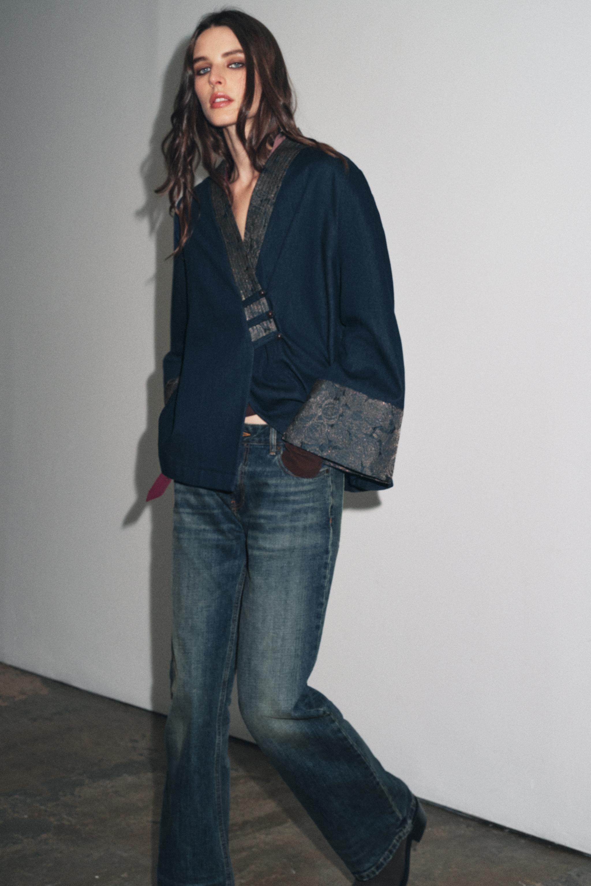 JACQUARD FAUX DENIM KIMONO