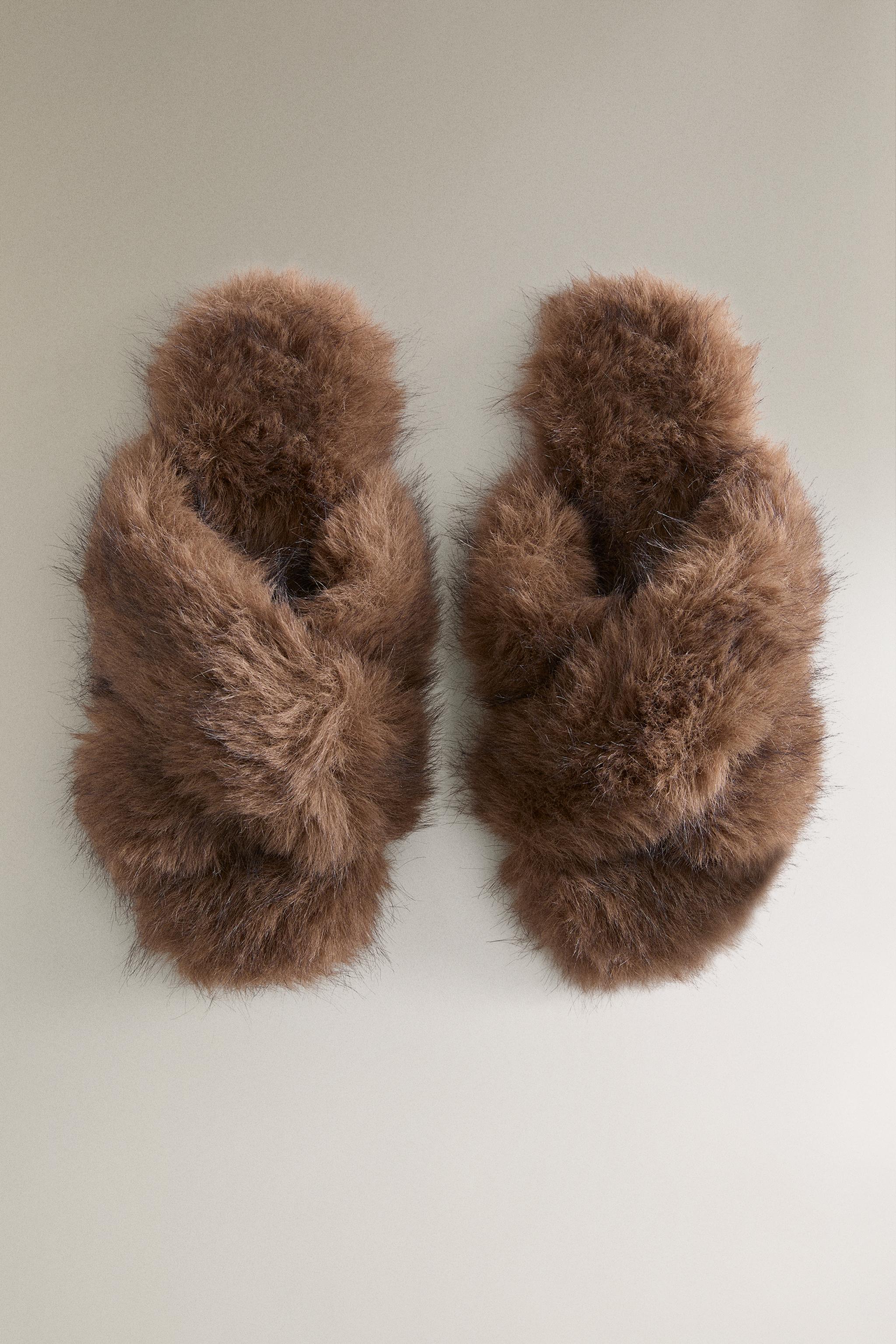 FAUX FUR CROSSOVER SANDALS