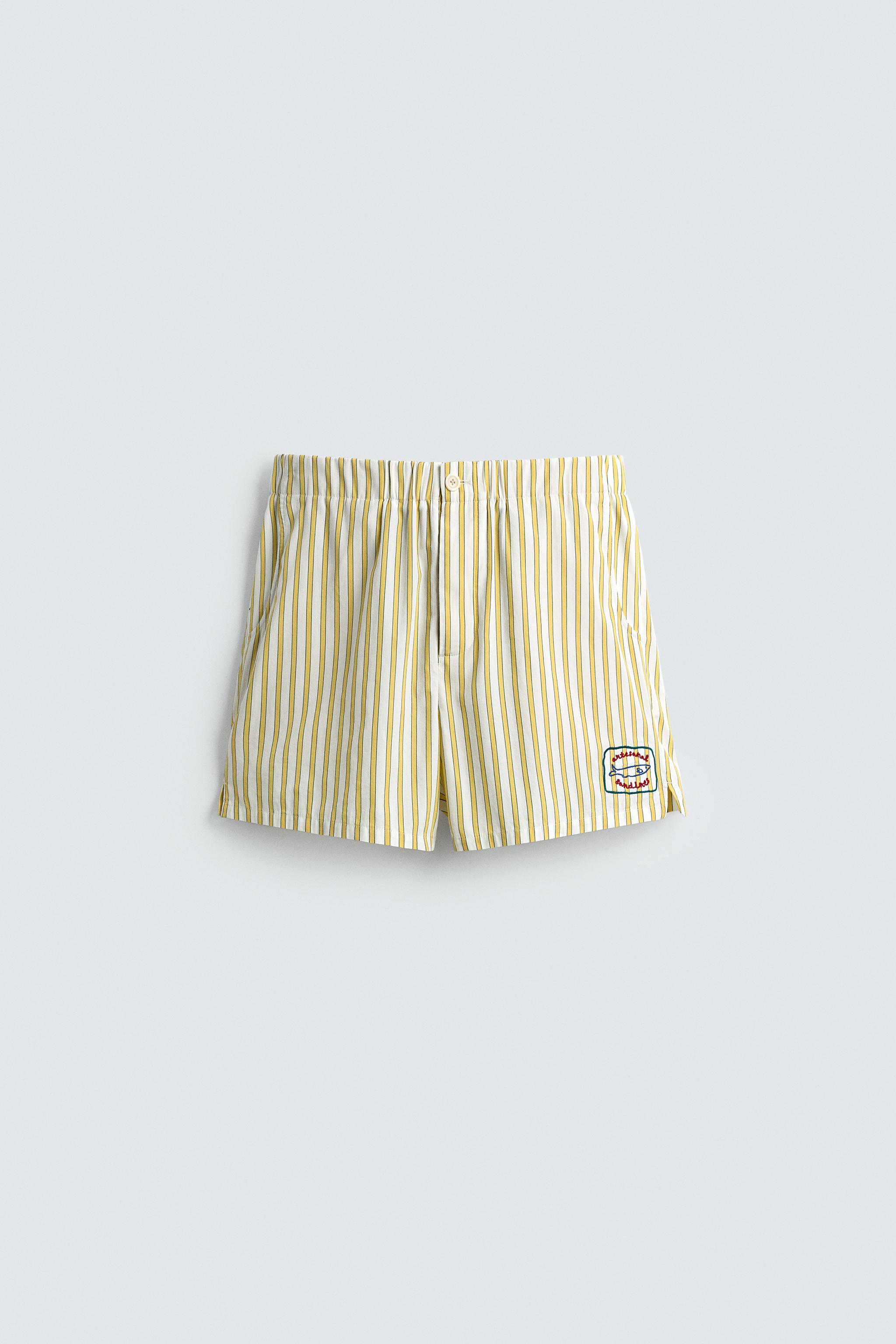STRIPED EMBROIDERED SHORTS