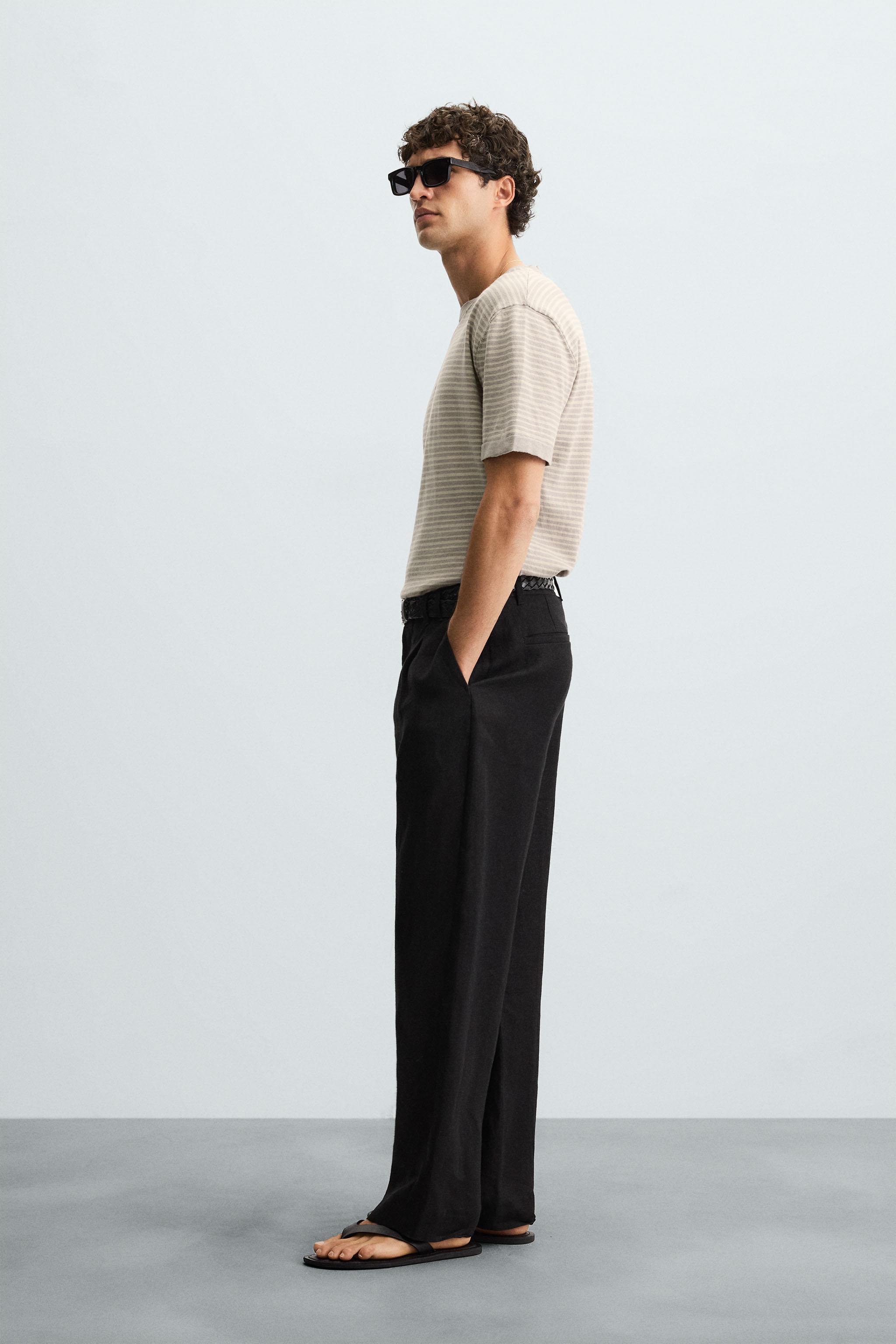 STRIPED COTTON LINEN KNIT T-SHIRT