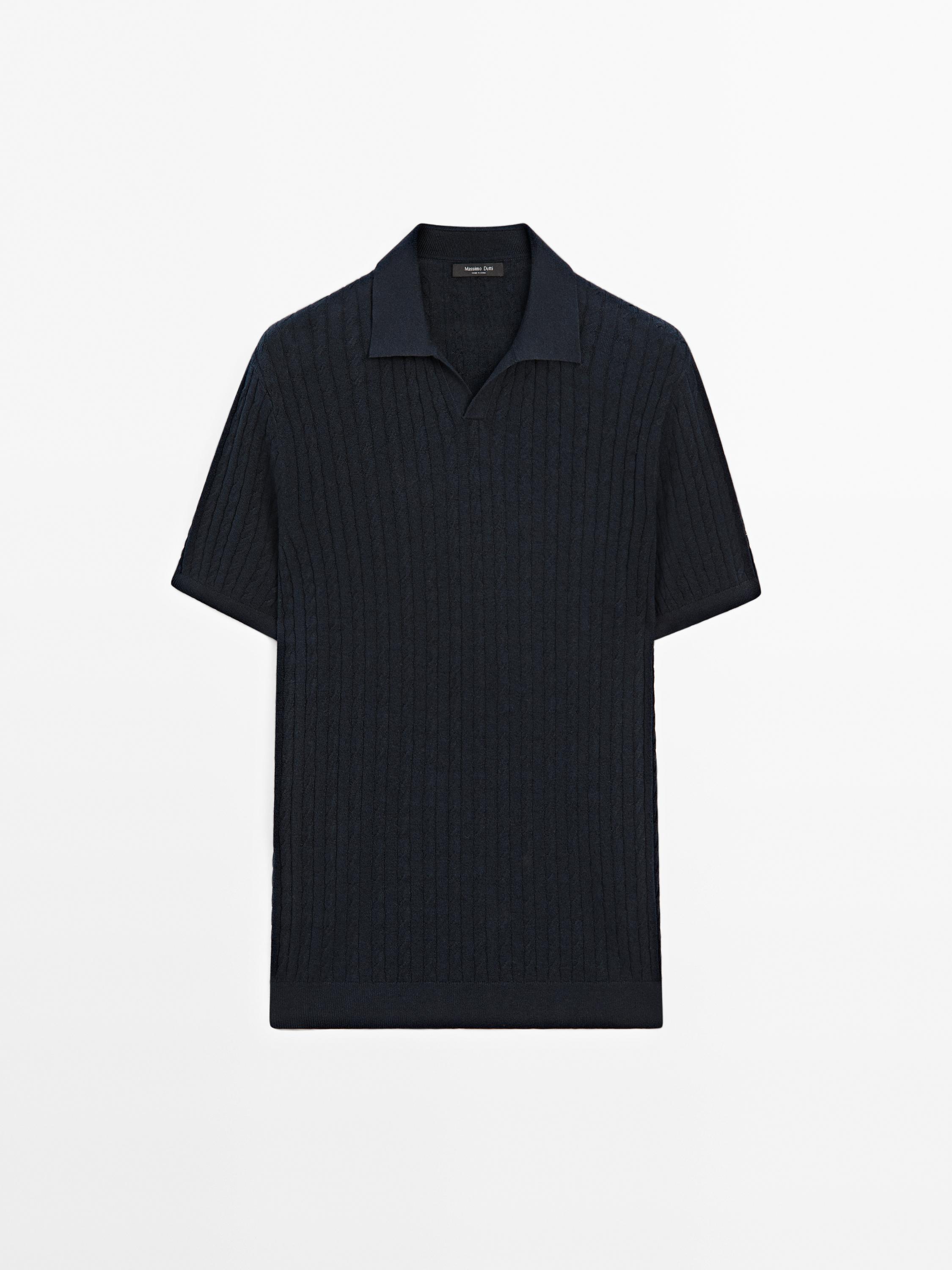 Cable-knit polo shirt
