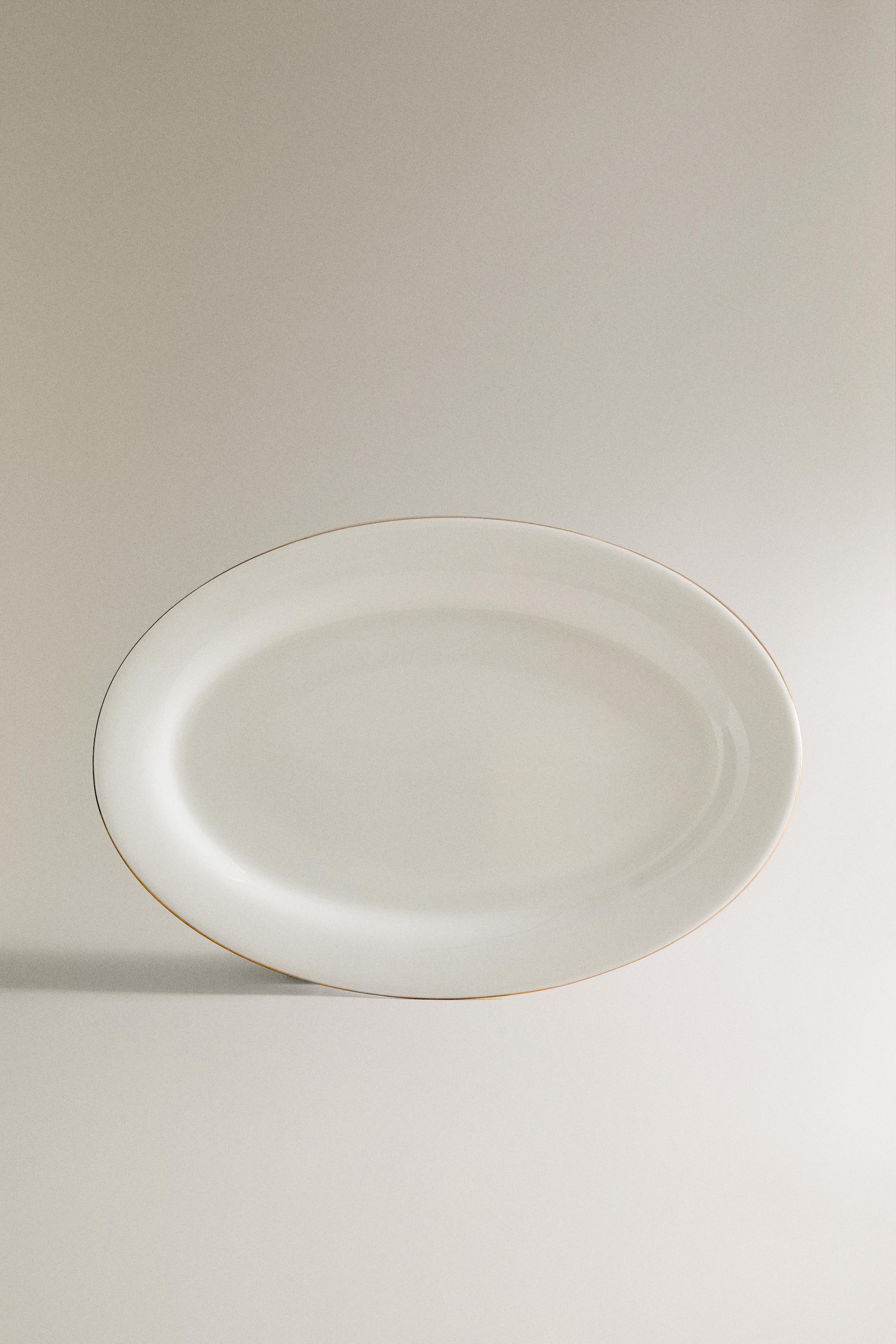 RIMMED BONE CHINA OVAL SERVING DISH