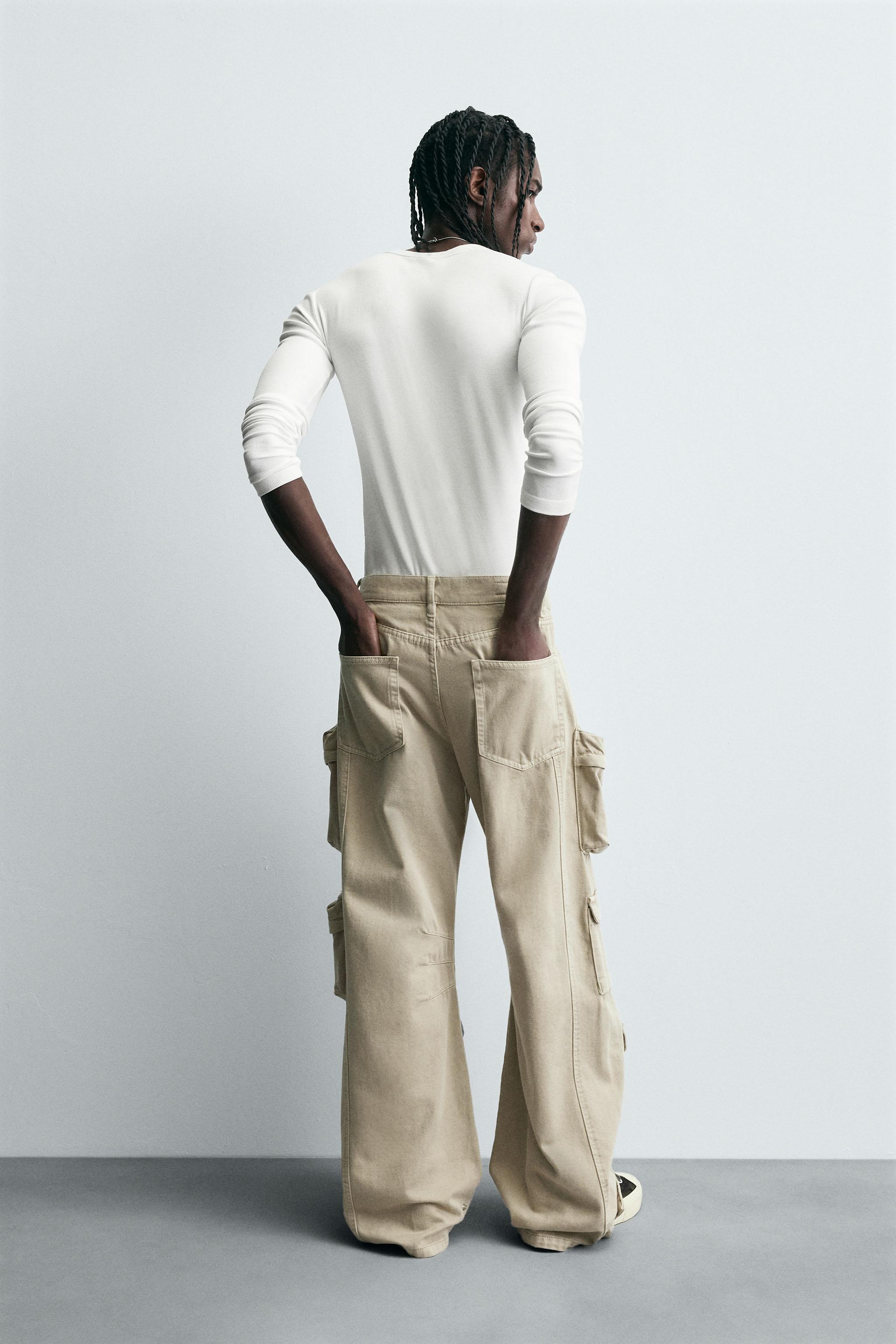 DENIM CARGO PANTS WITH POCKETS