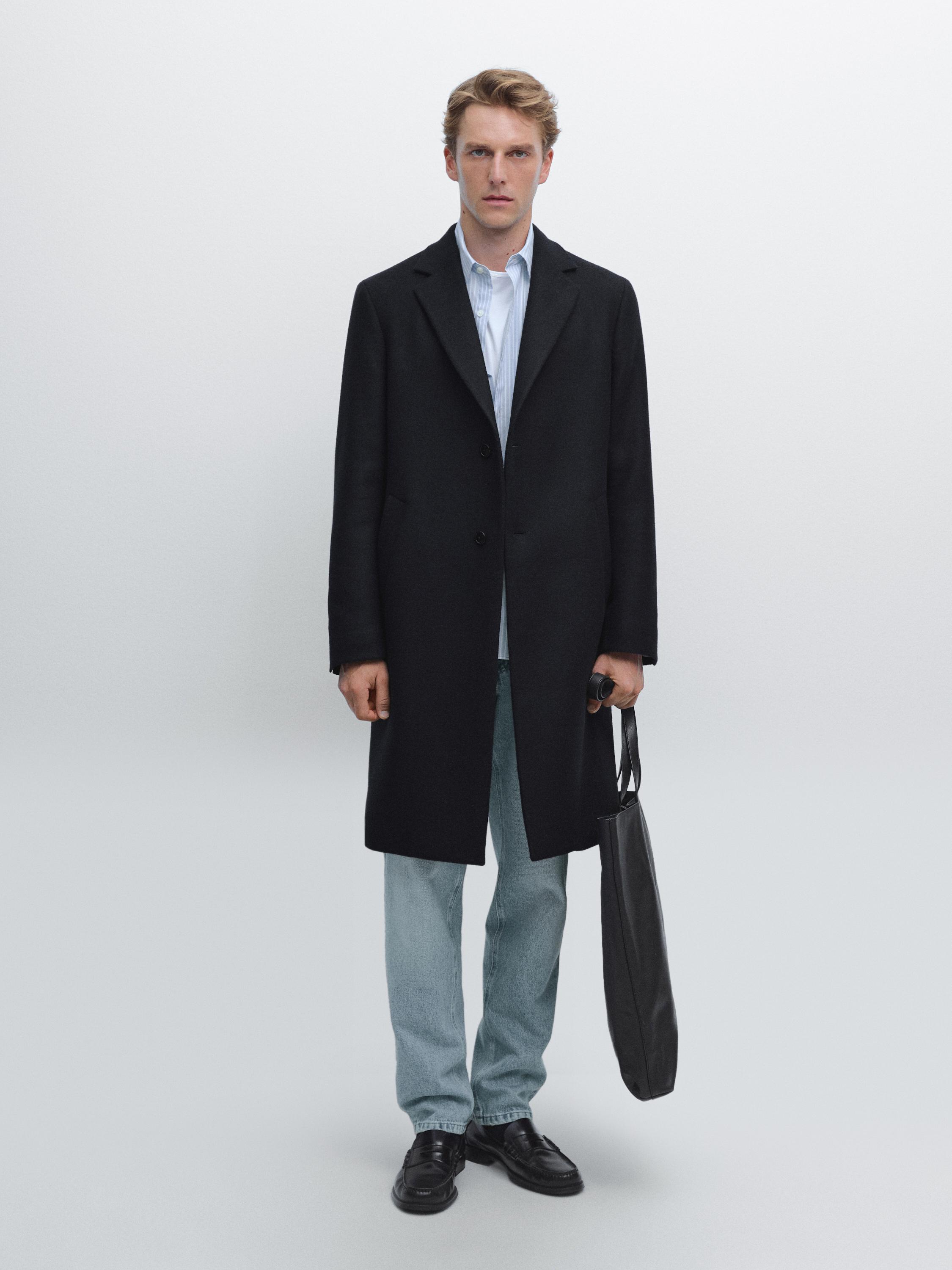 100% wool long coat with lapel collar