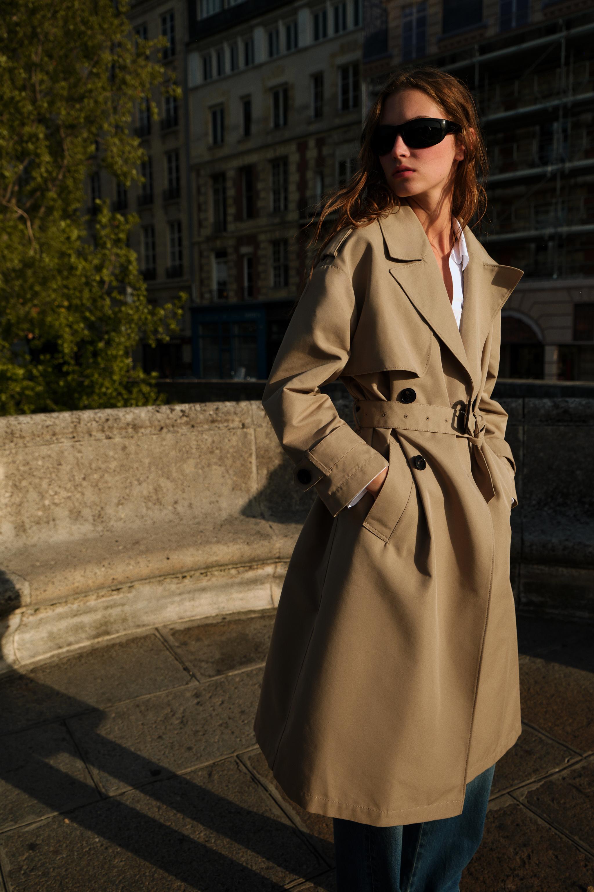 BELTED LONG DOUBLE BREASTED TRENCH COAT