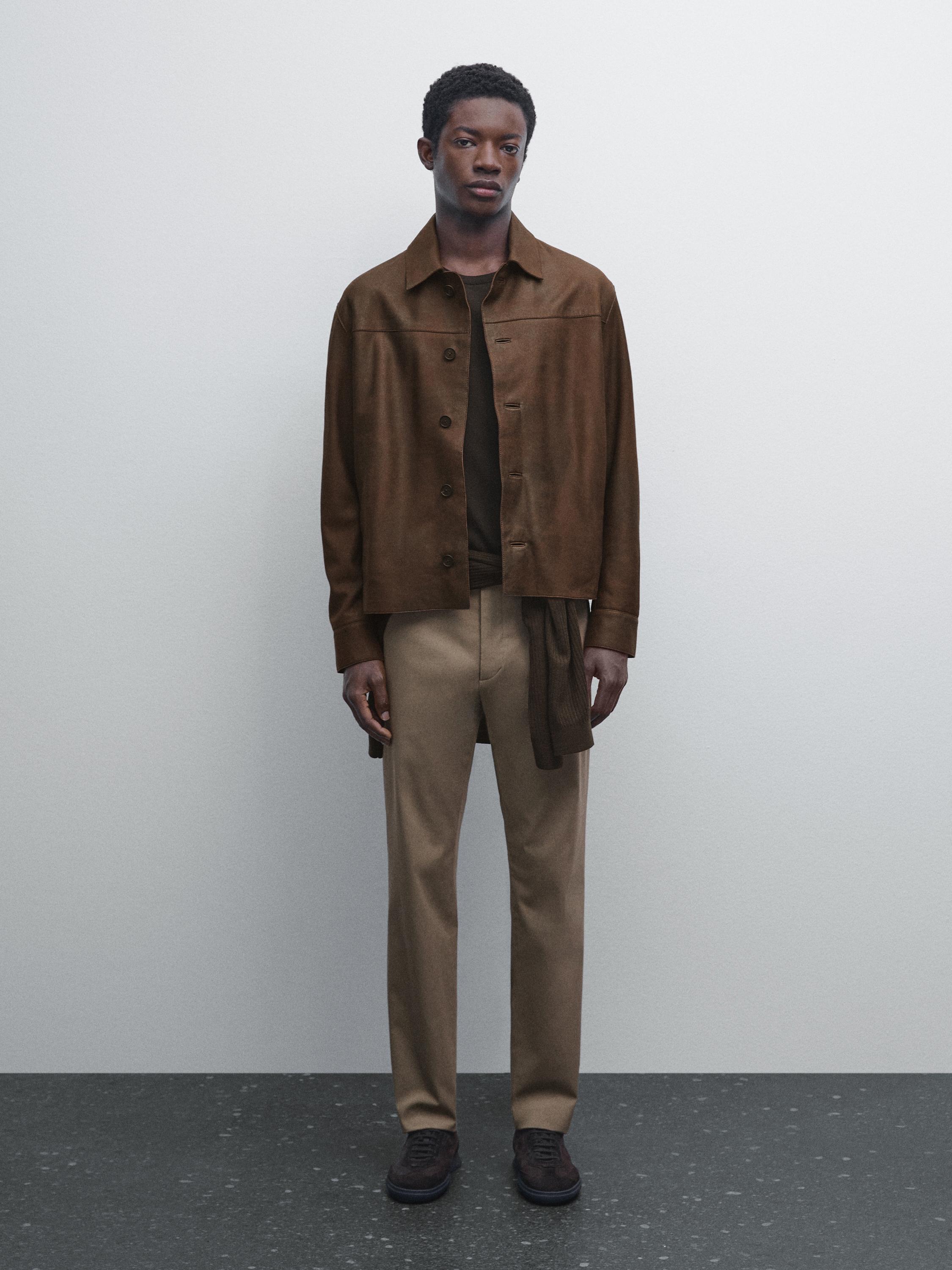 Cotton blend slim fit trousers