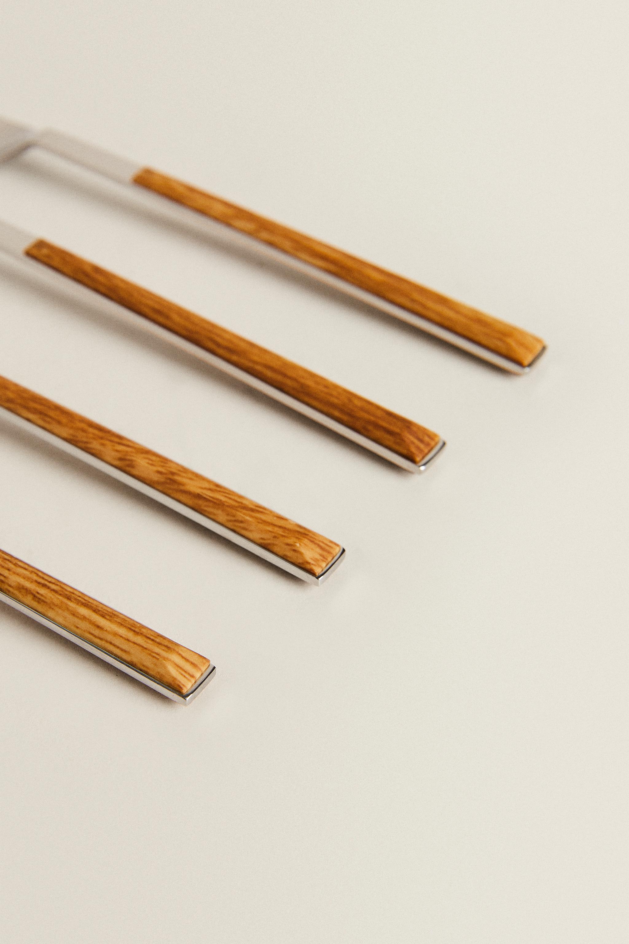 SET OF DESSERT FORKS WITH WOOD-DESIGN HANDLES (SET OF 4)