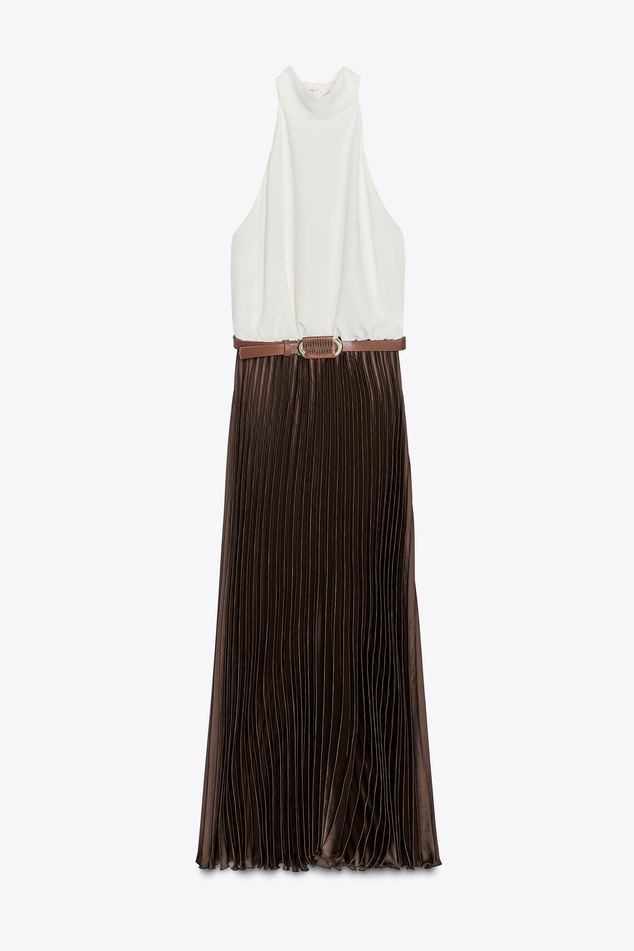 PLEATED COMBINATION MIDI DRESS
