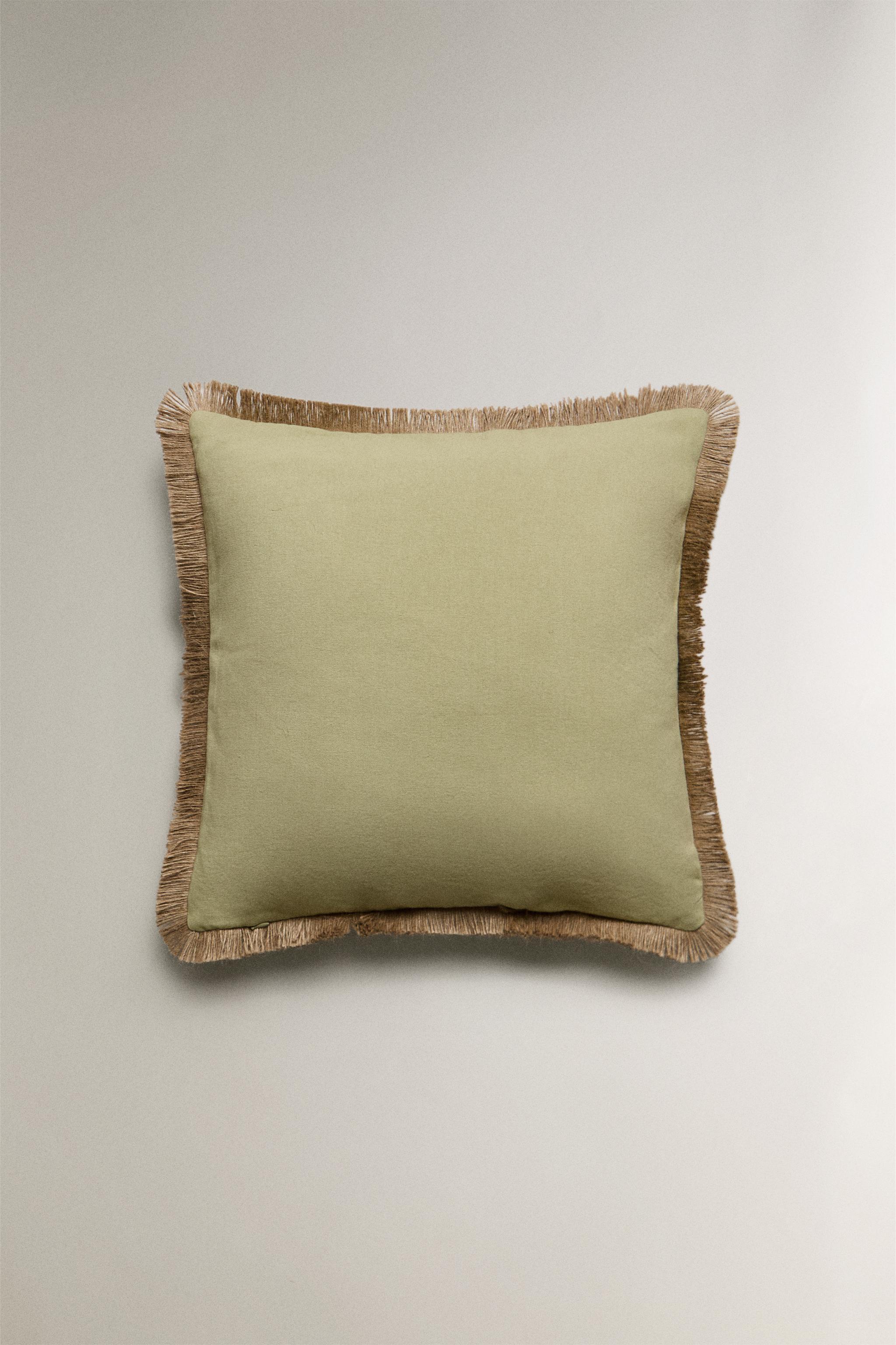 FRINGED JUTE THROW PILLOW COVER