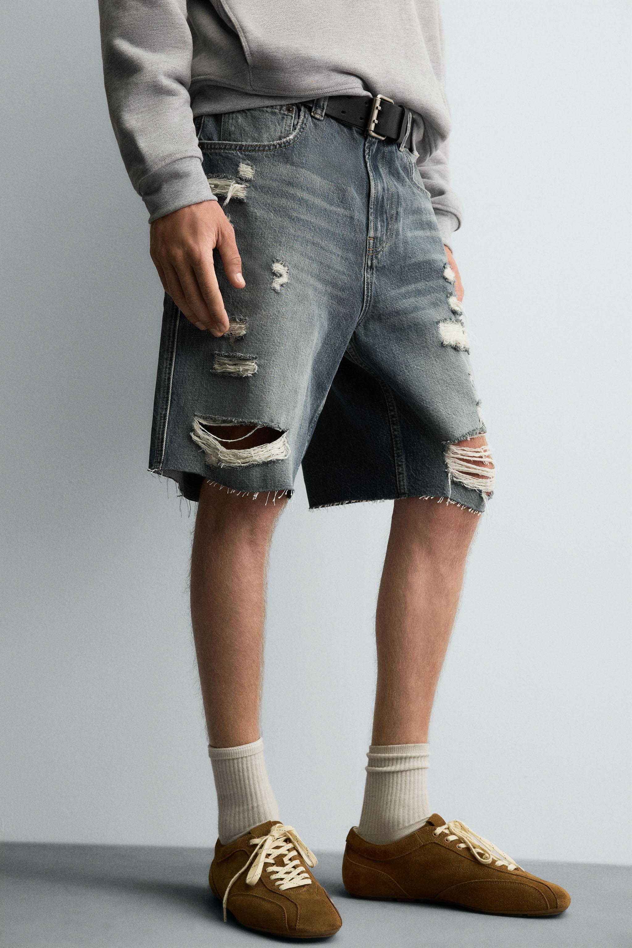 RIPPED DENIM BERMUDA SHORTS
