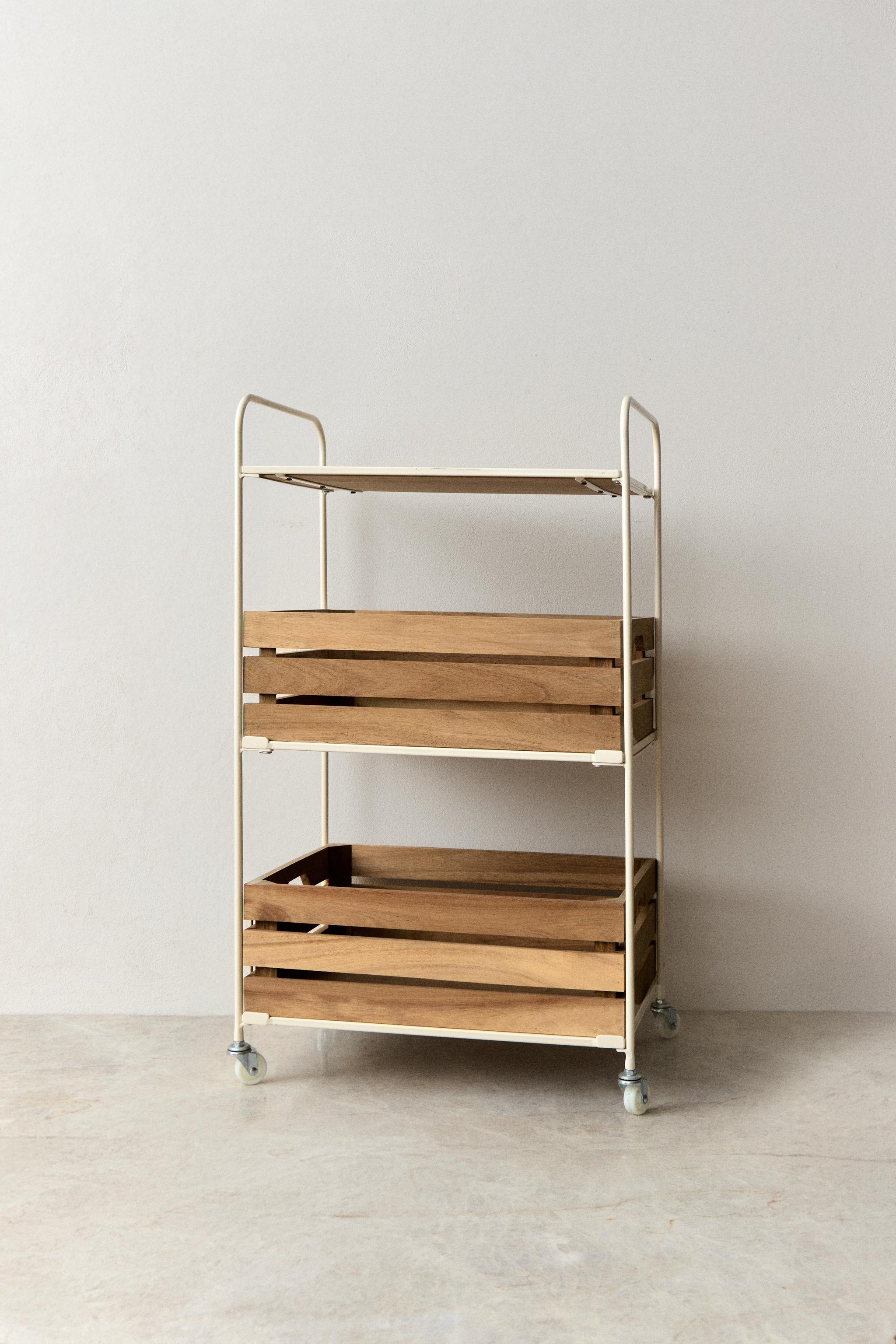 WOOD AND METAL STORAGE CART