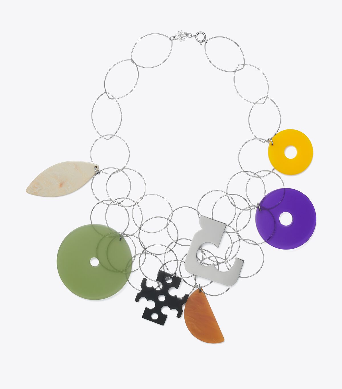 Tory Burch Silver / Multicolor Abstract Resin Necklace