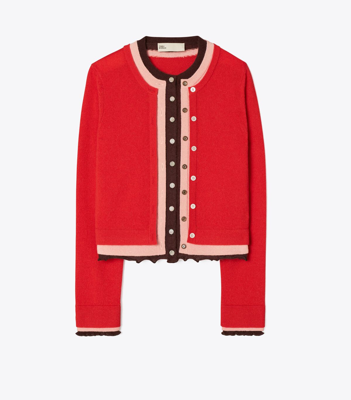 Tory Burch Red / Purple Triple Layer Cashmere Cardigan