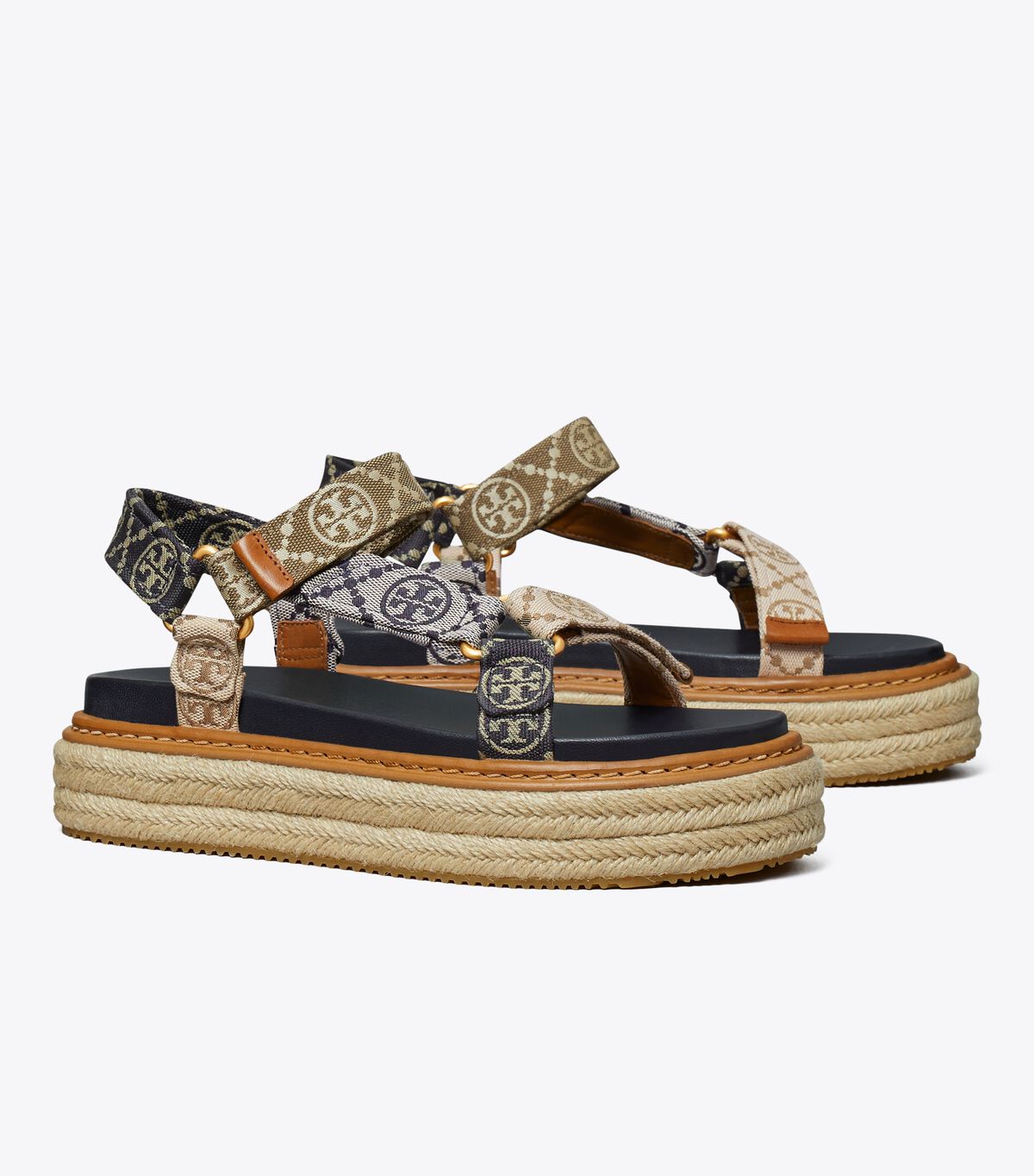 Tory Burch Navy T Monogram Rope Sandals