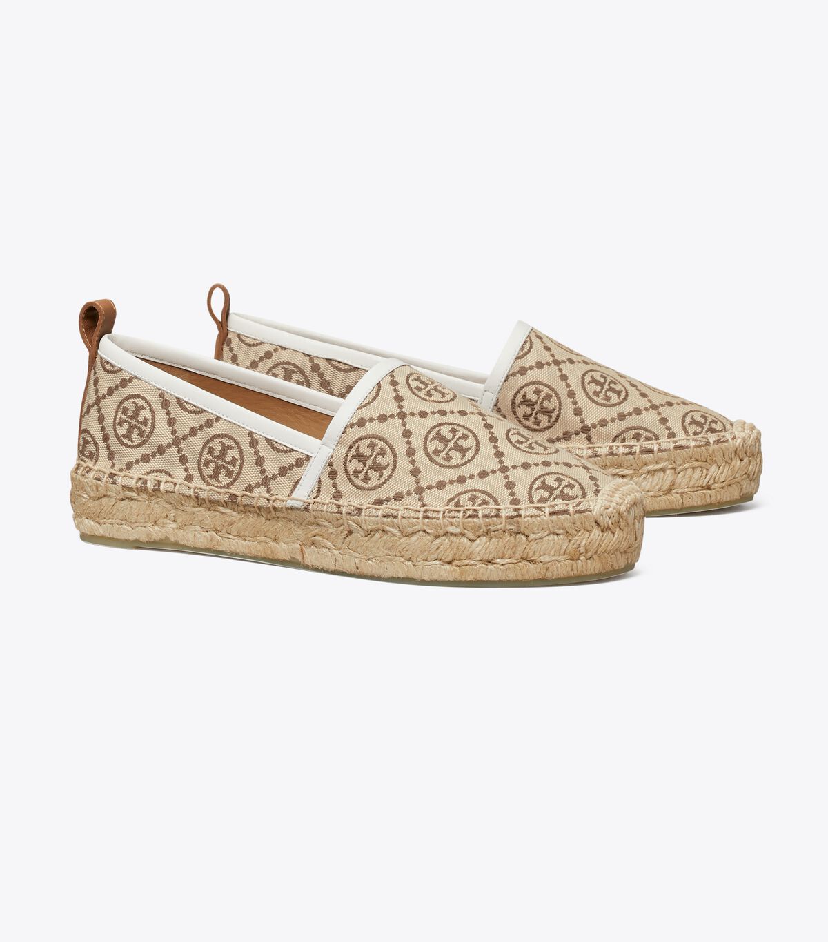 Tory Burch Brown / White T Monogram Platform Espadrille