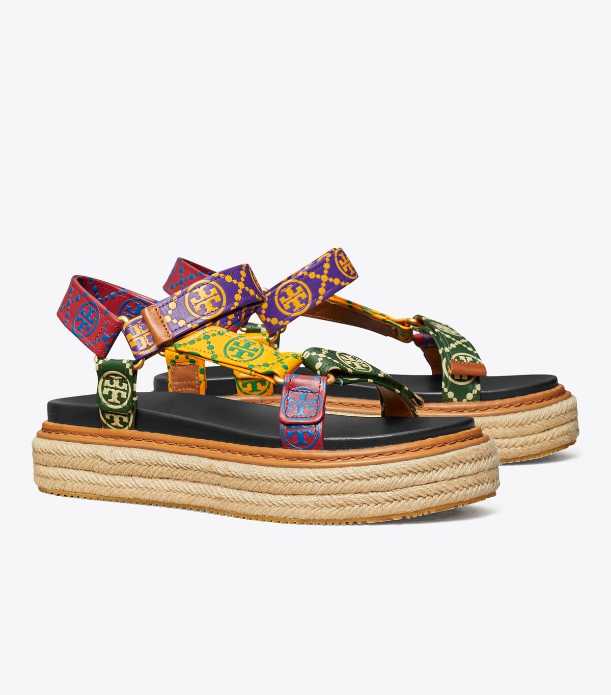 Tory Burch Brown T Monogram Rope Sandals