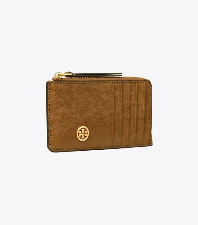 Tory Burch Brown Robinson Top-zip Card Case