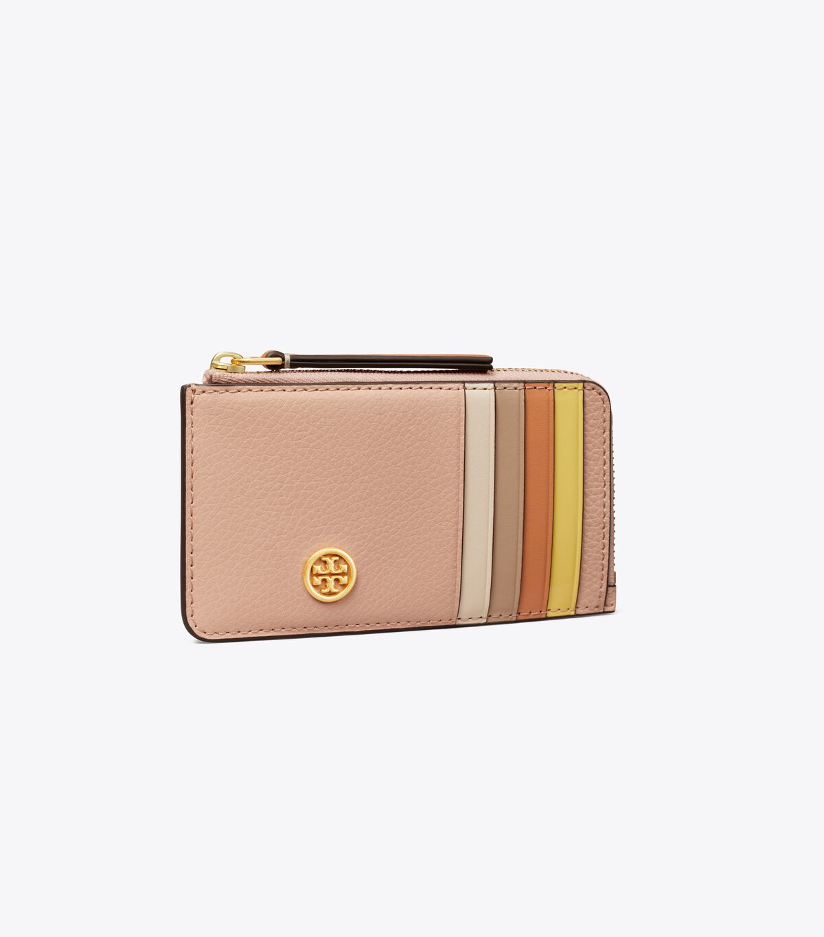 Tory Burch Brown Robinson Pebbled Top-zip Card Case