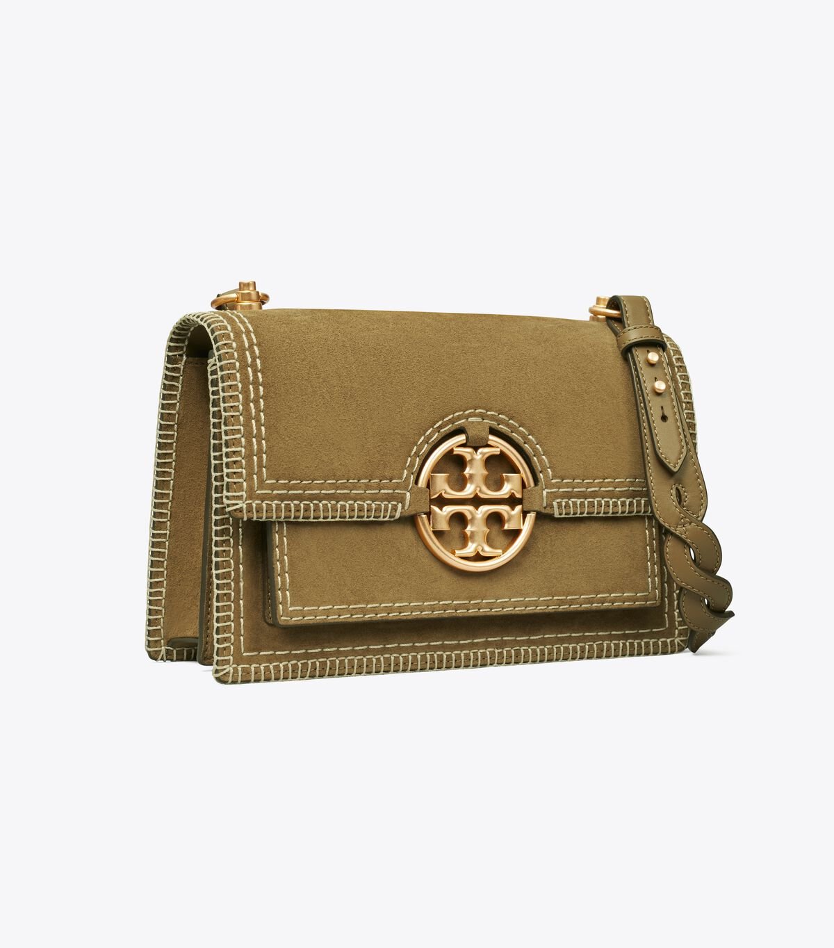 Tory Burch Brown Miller Suede Stitched Flap Shoulder Bags