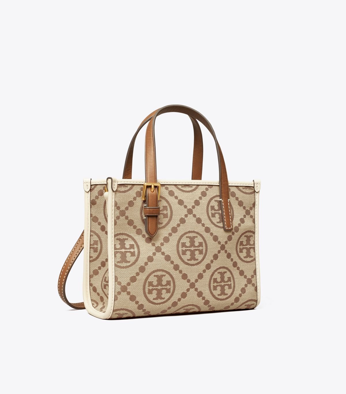 Tory Burch Brown / White Mini T Monogram Square Tote Bags