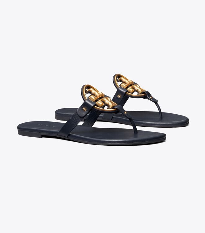 Tory Burch Navy Metal Miller Soft Sandals