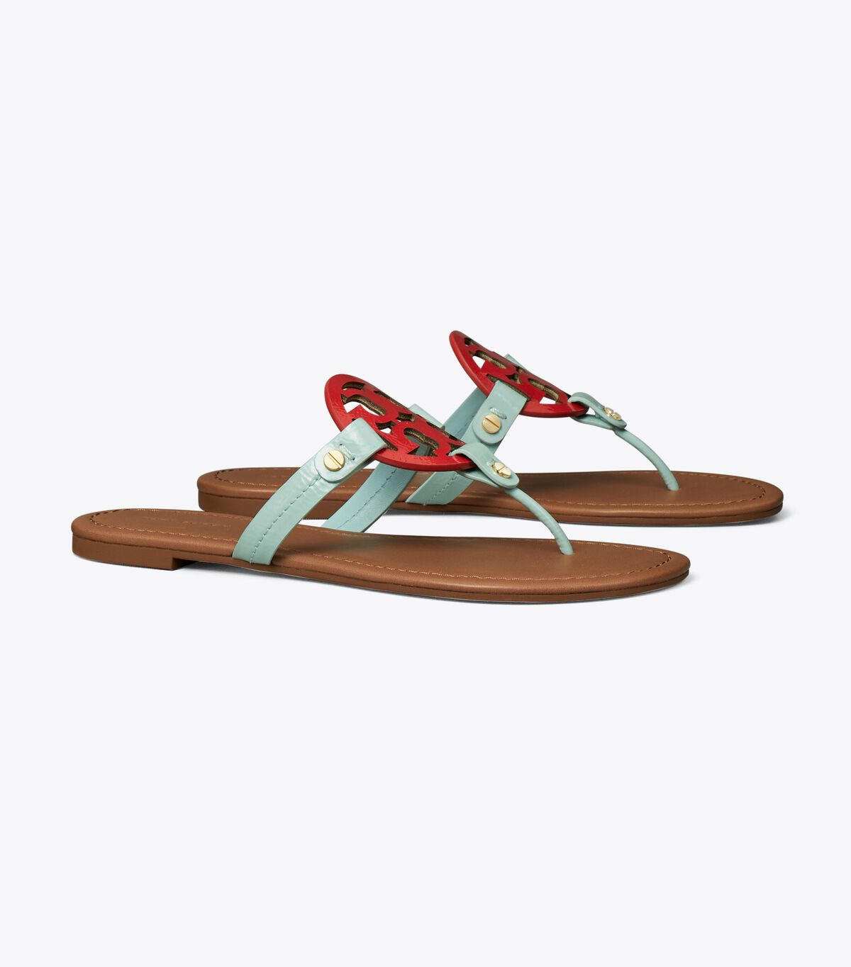 Tory Burch Azure / Red Miller Leather Sandals